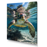 Green Teal Turtle Portrait Stunning - Green Marine Animals Wall Art