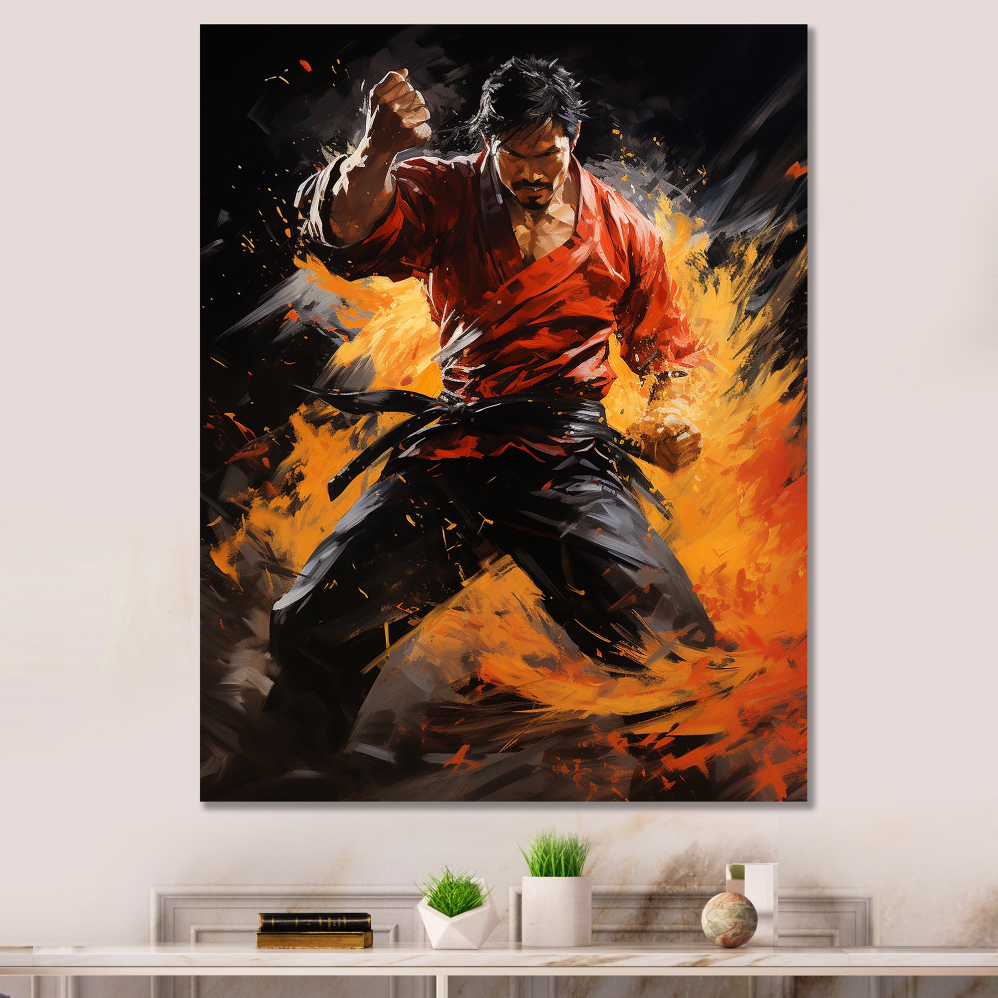 Orange Red Martial Art Abstract Impact - Martial Arts Canvas Wall Art