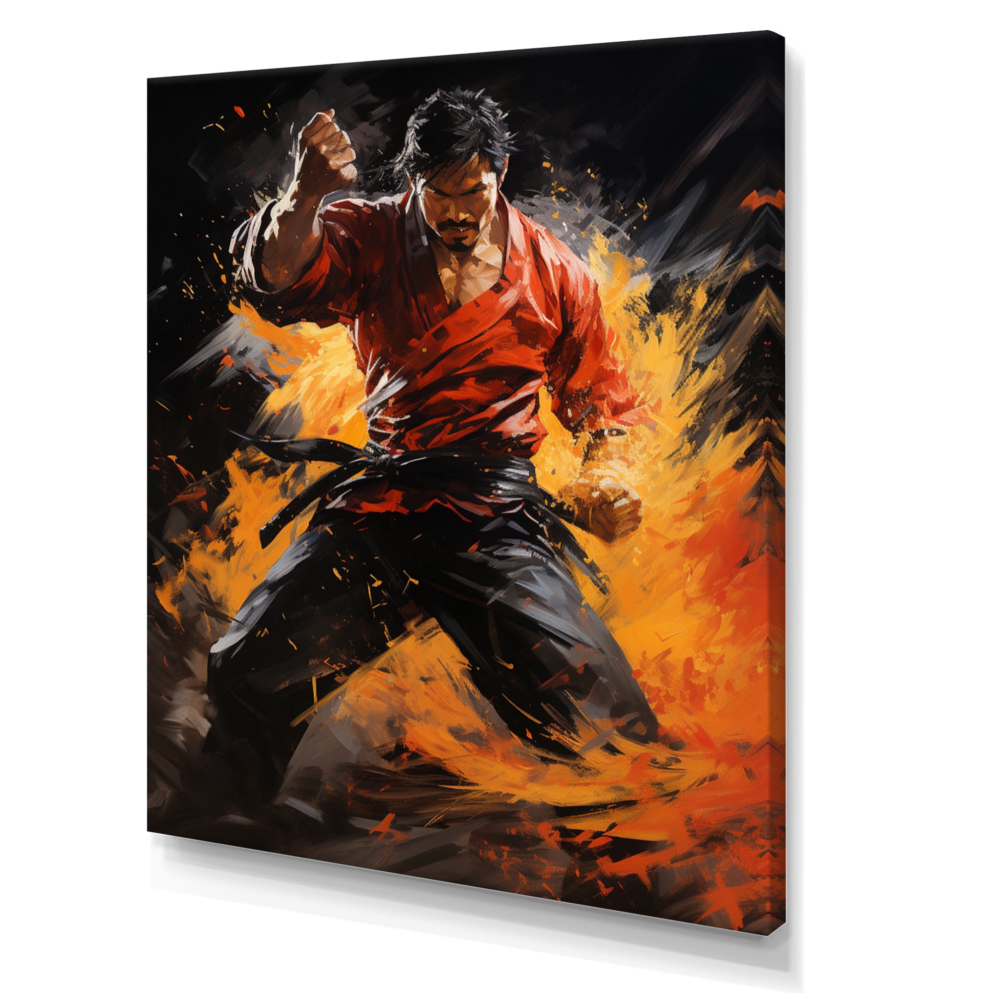 Orange Red Martial Art Abstract Impact - Martial Arts Canvas Wall Art