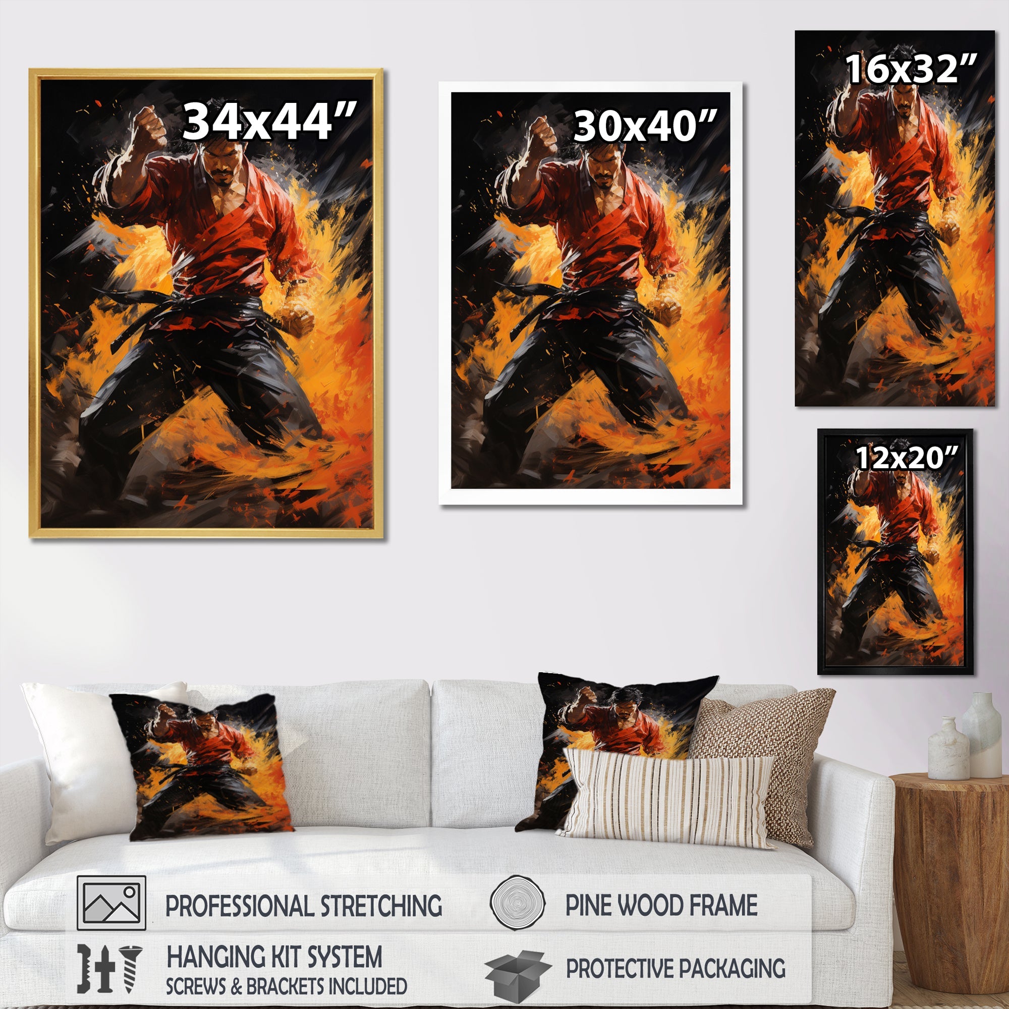 Orange Red Martial Art Abstract Impact - Martial Arts Canvas Wall Art