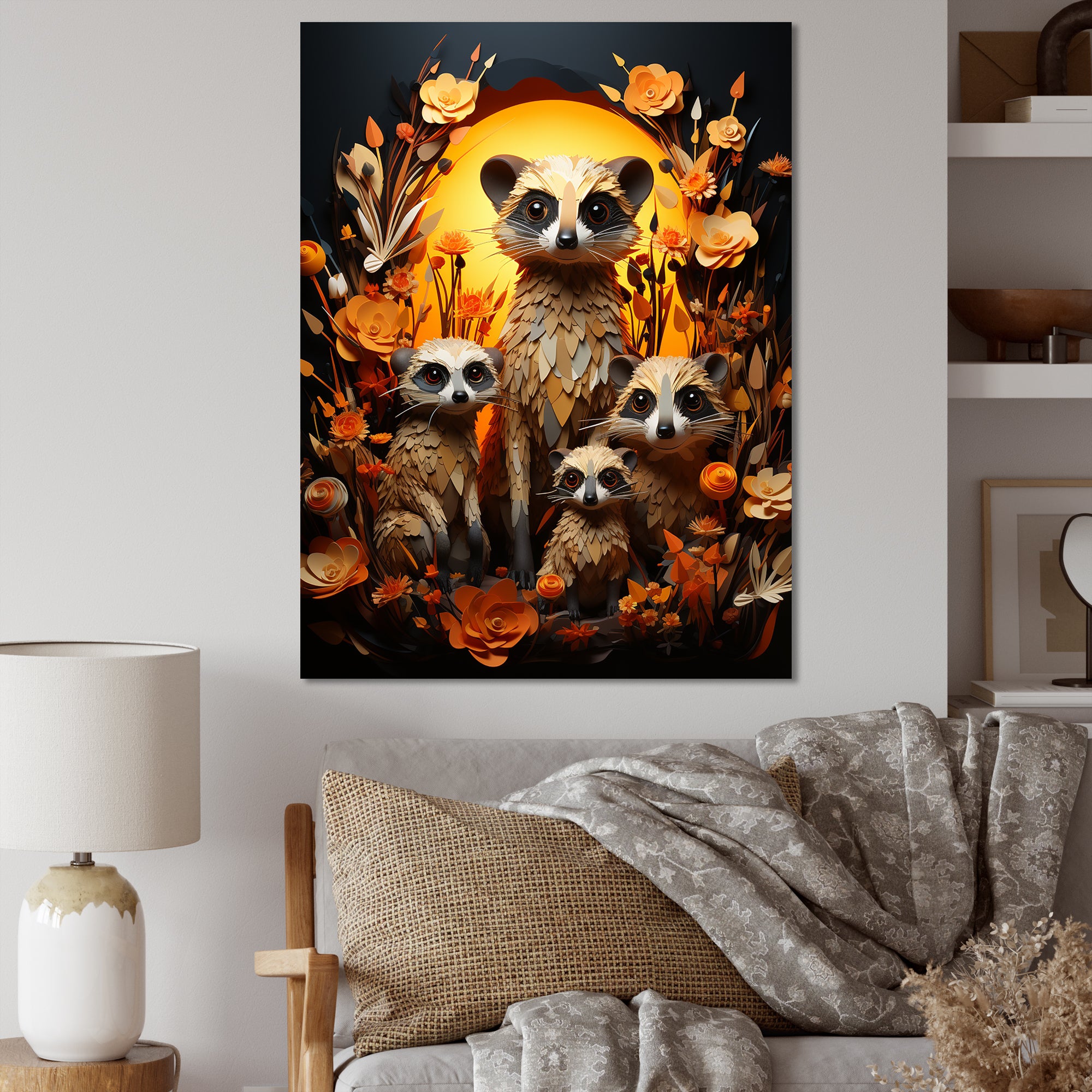 Orange Black Meercat Community Papercut - Orange Meercat Wall Art