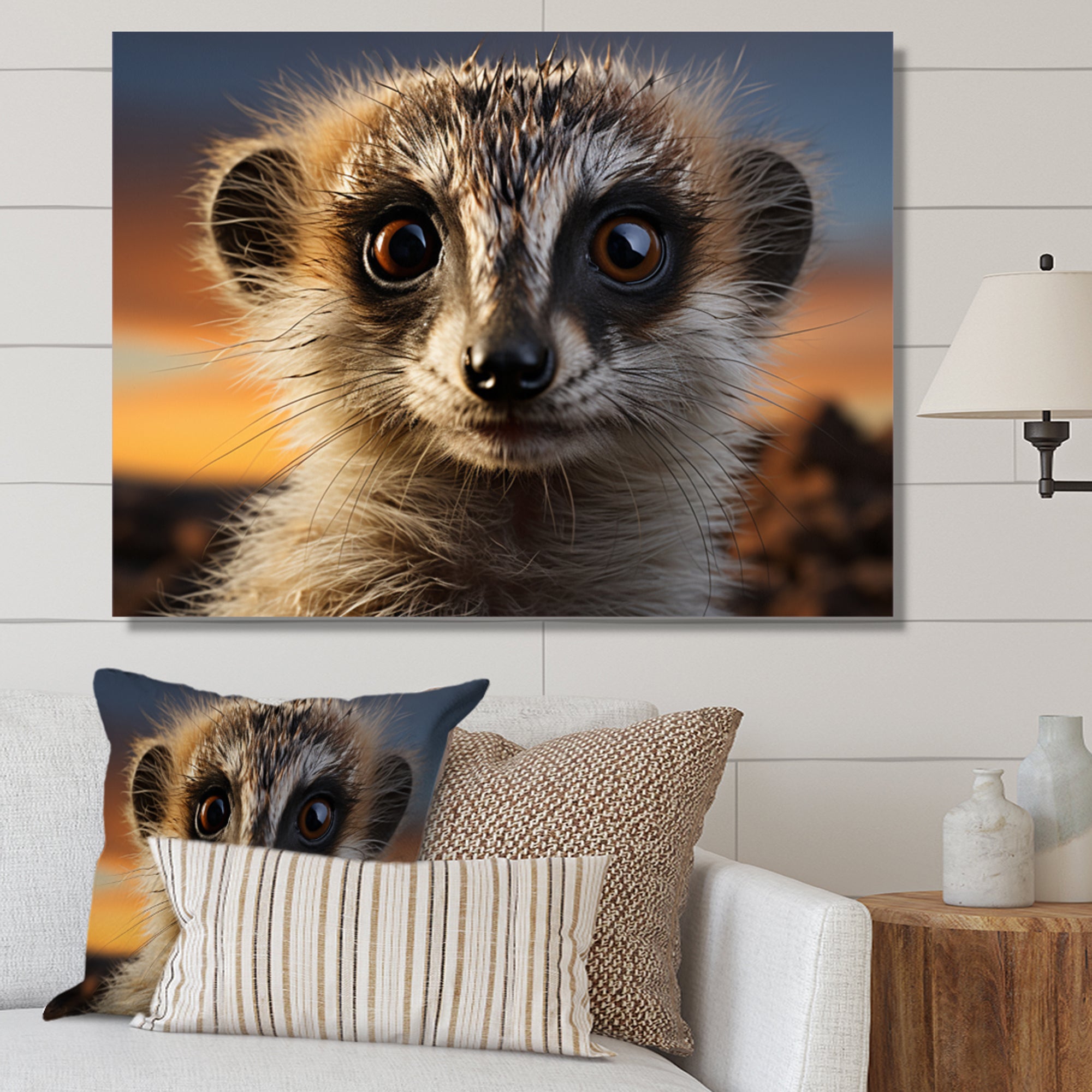 Brown Peach Meercat Portrait - Meercat Framed Canvas Art