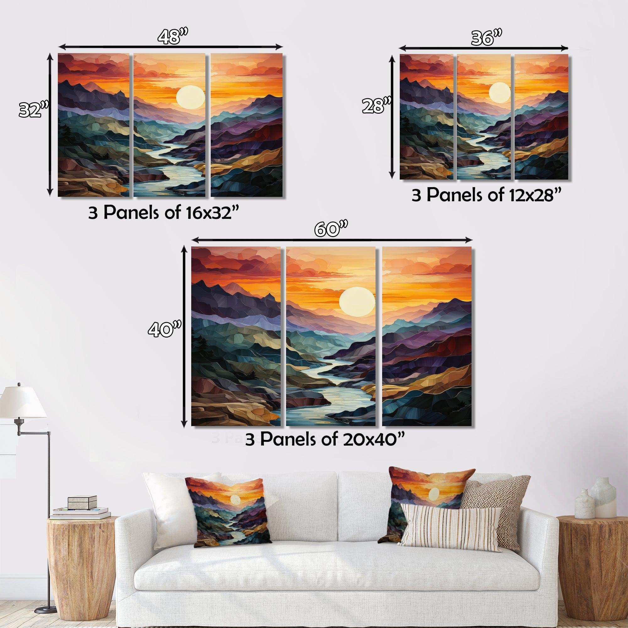 Orange Teal Mountains Bold Landscape - Landscapes Canvas Wall Art