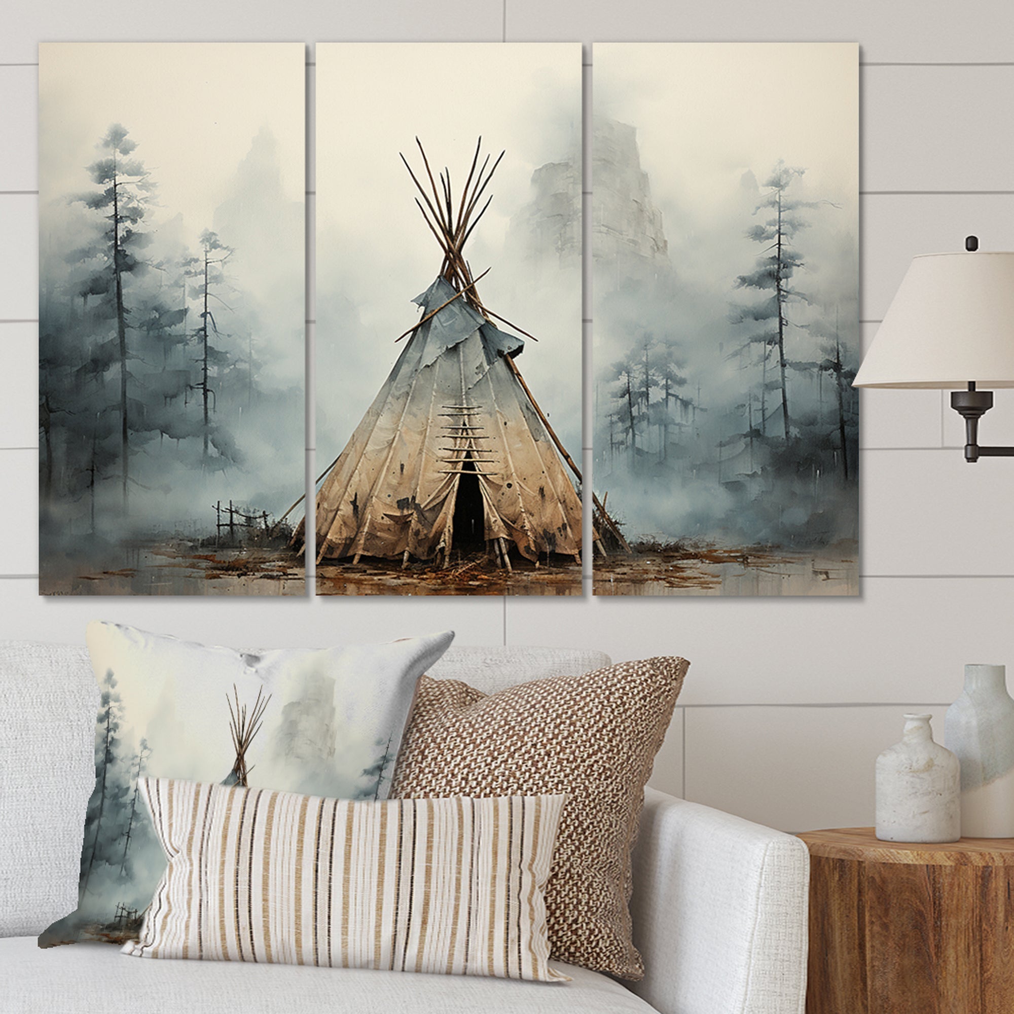 Grey Native Tipi Whispers Of Spirit - Canvas Multipanels Set of 3