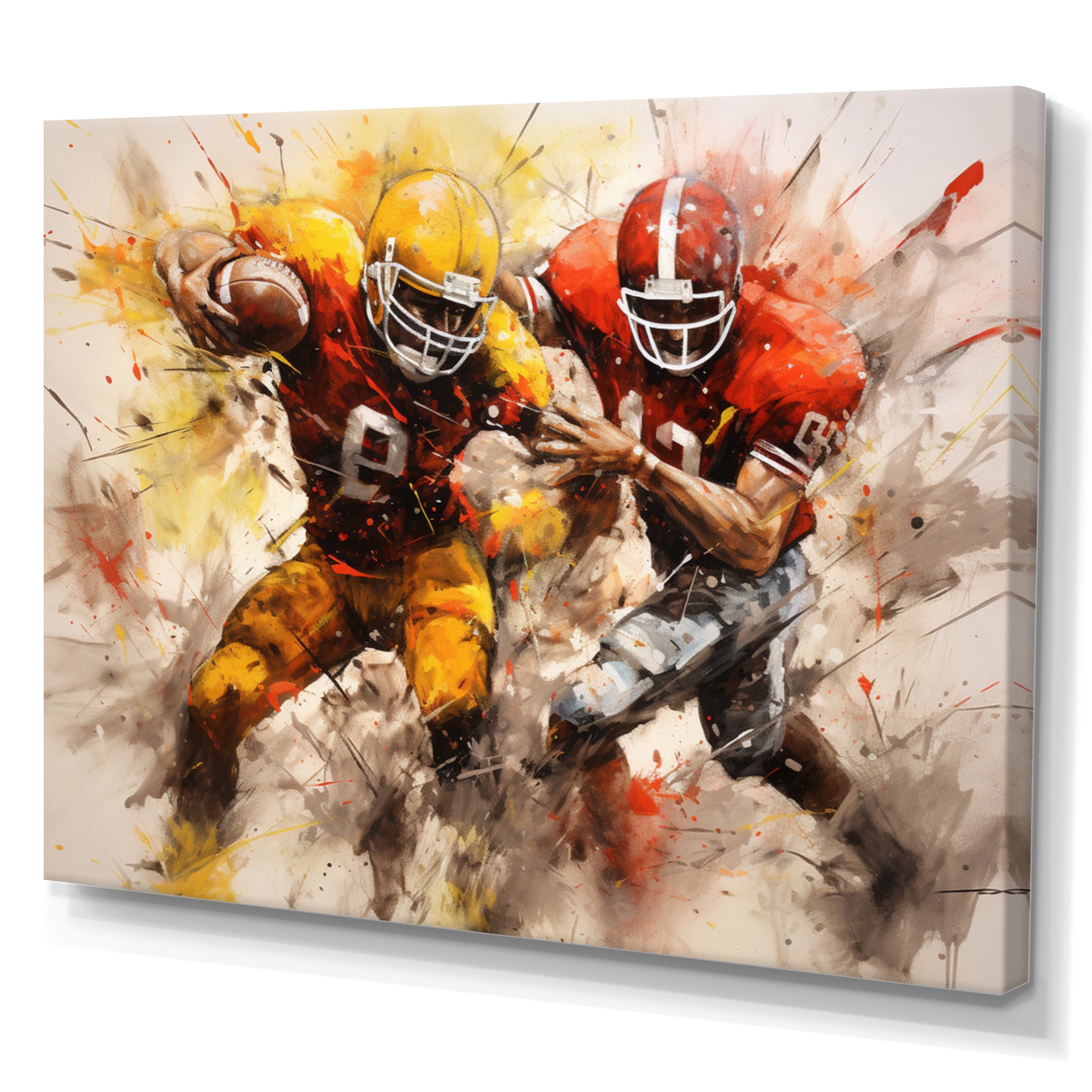 Yellow Football Abstract Blitz I - Football Canvas Wall Art