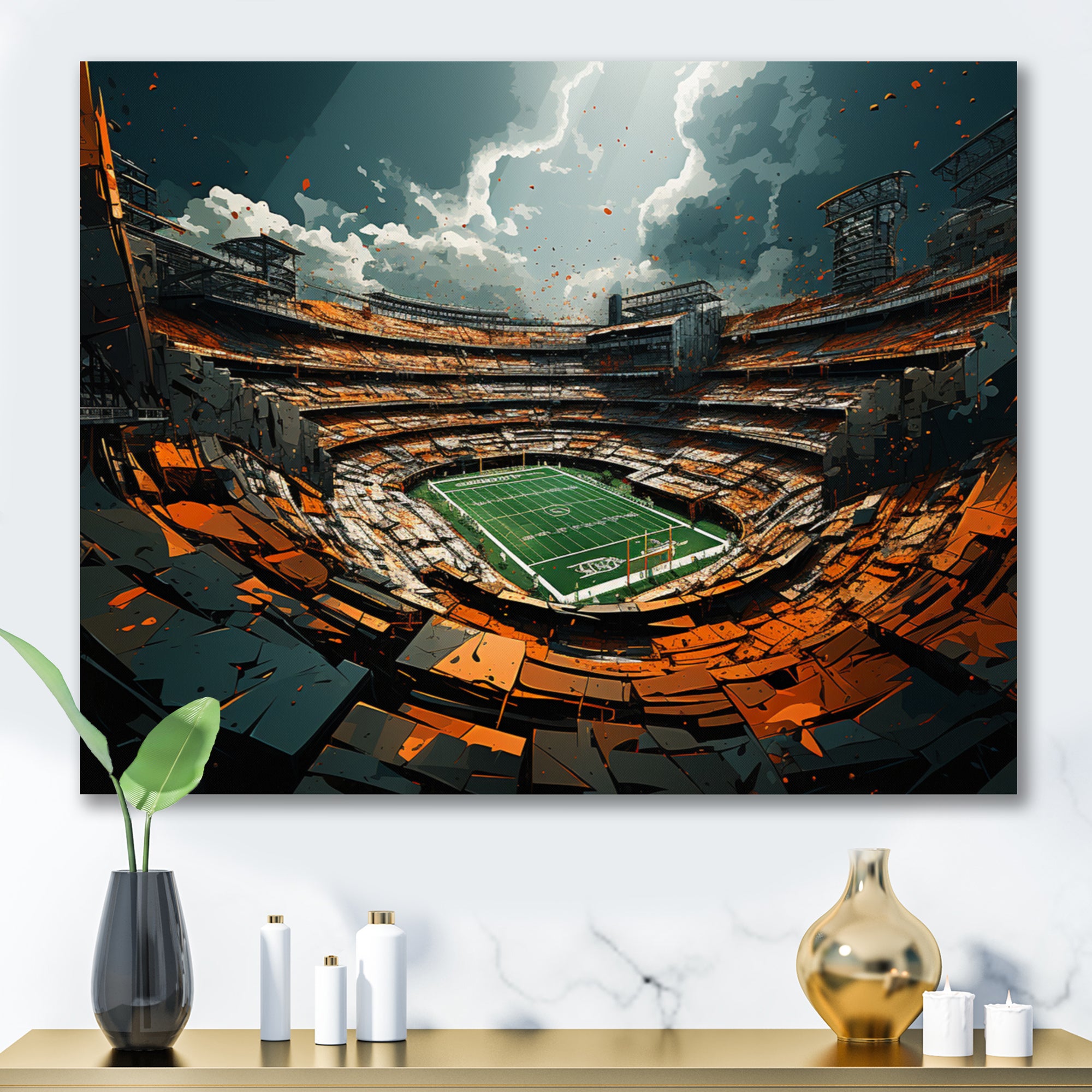 Green Football Abstract Stadium - Football Canvas Wall Art