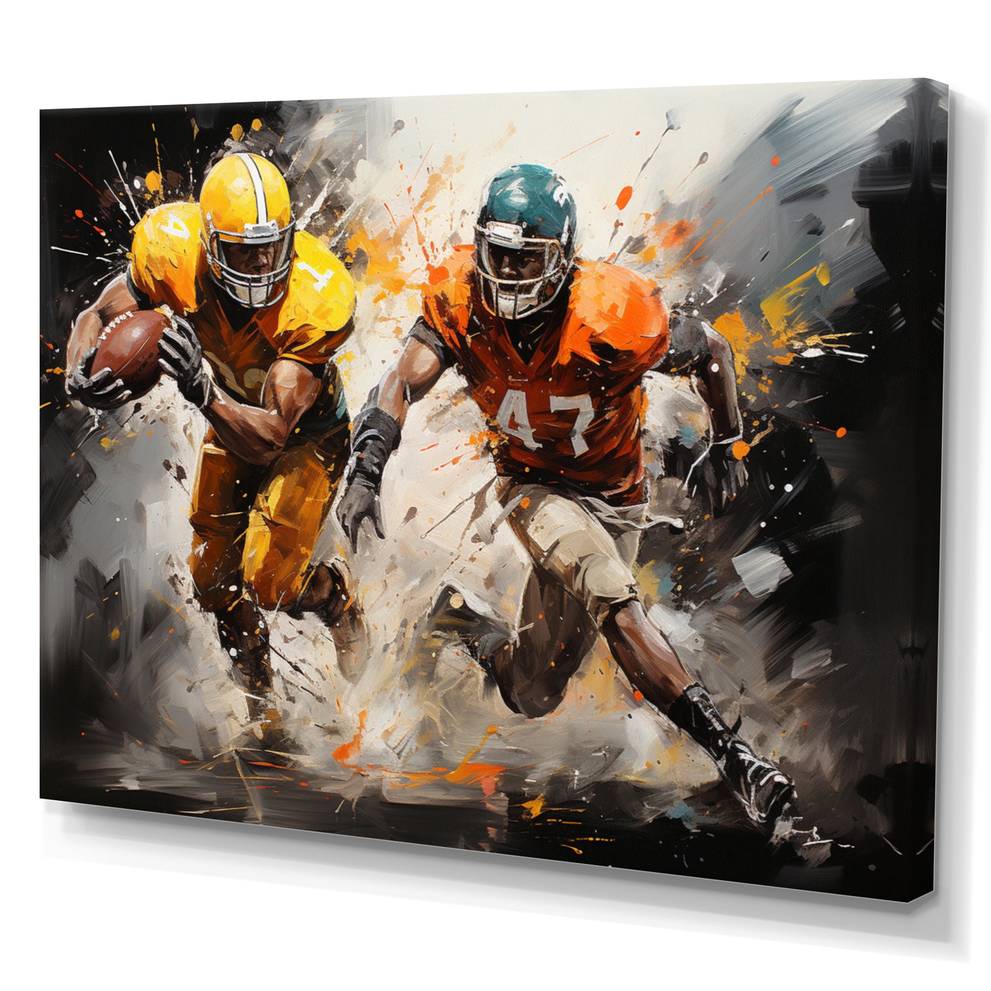 Orange Football Abstract Victory - Football Canvas Wall Art