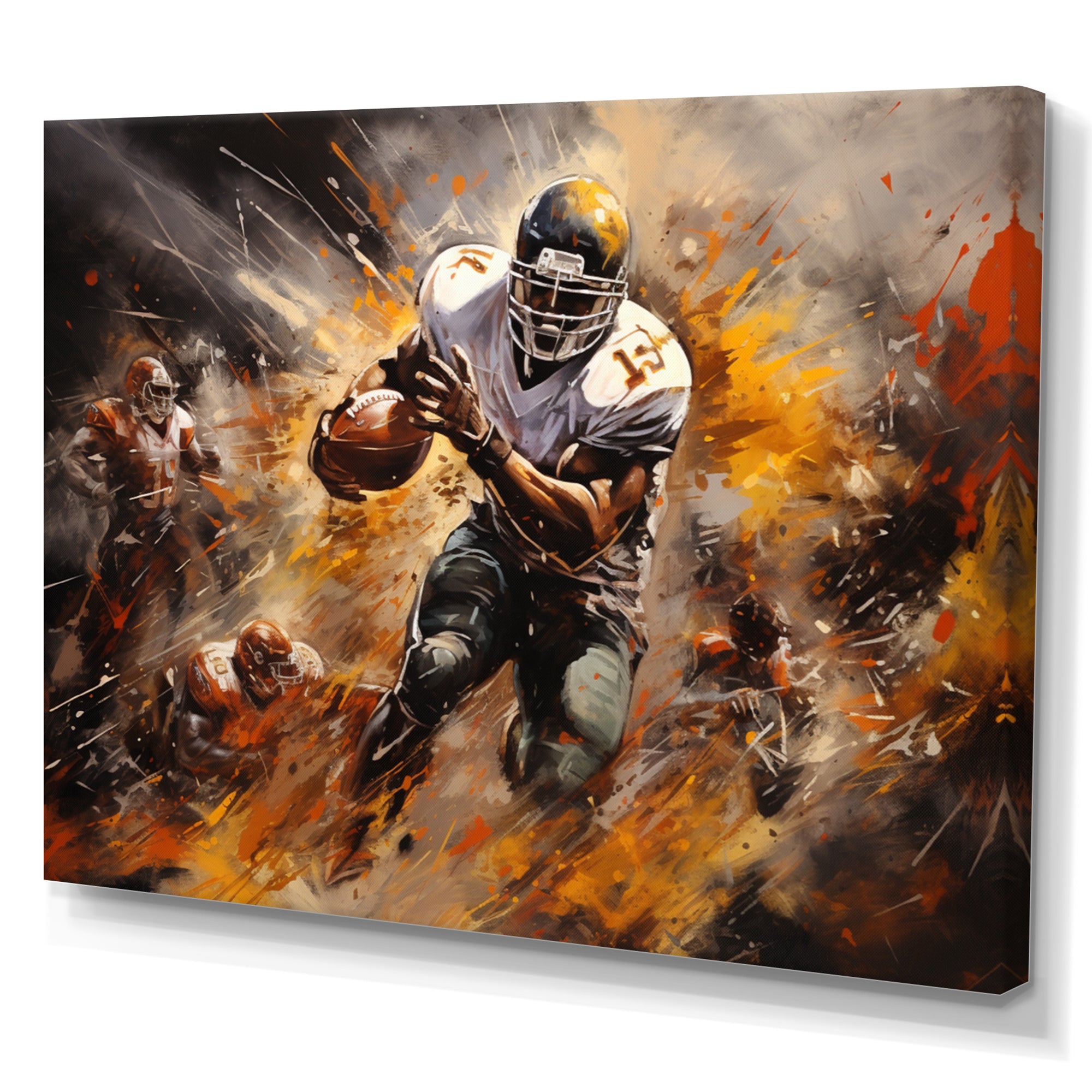 Yellow Football Abstract Victory - Football Canvas Wall Art