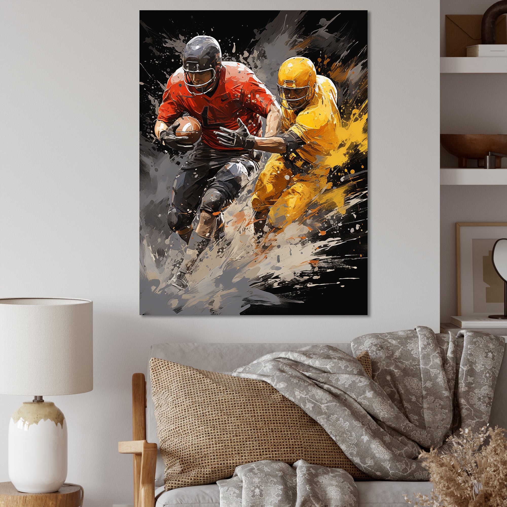 Yellow Football Dynamic Plays I - Football Canvas Wall Art