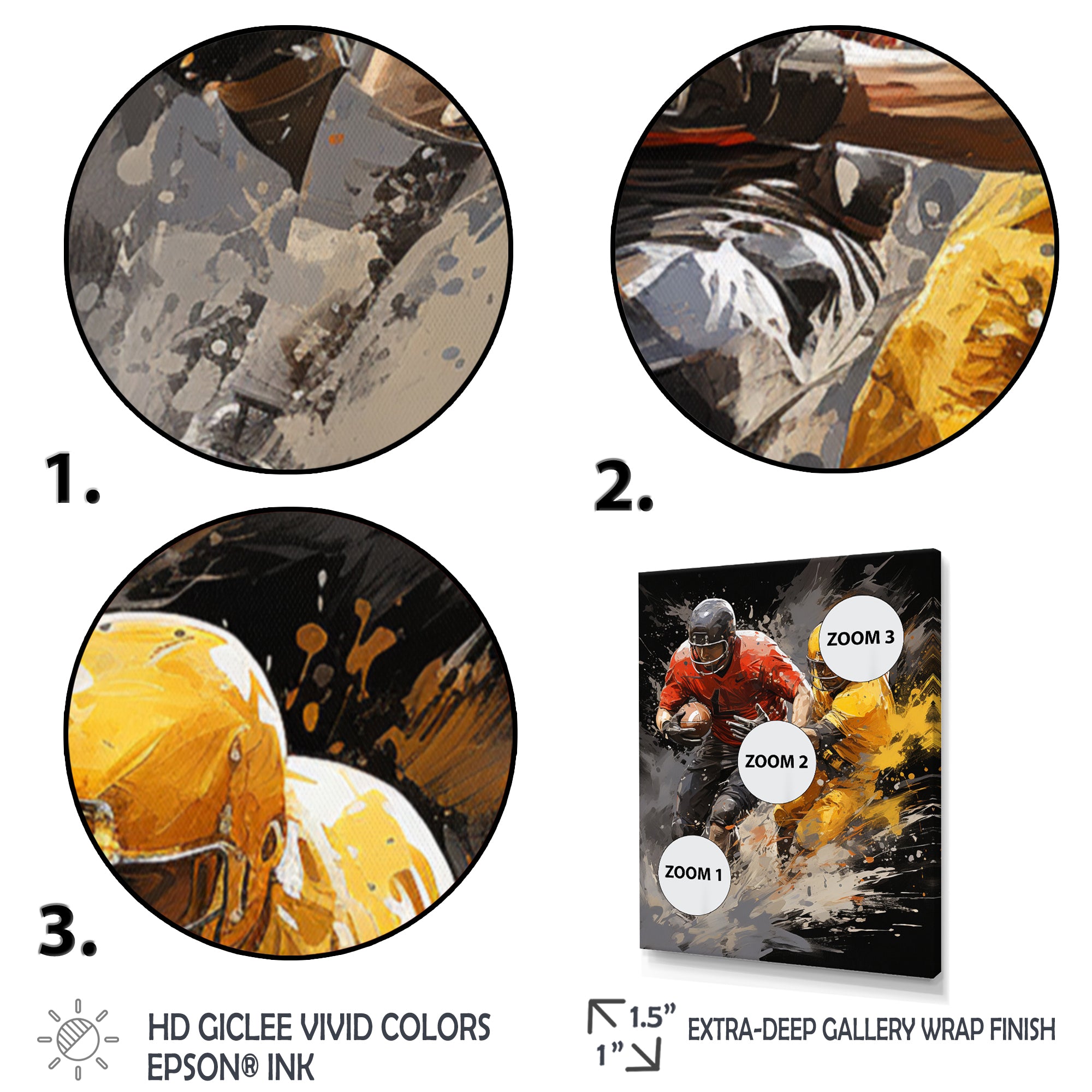 Yellow Football Dynamic Plays I - Football Canvas Wall Art