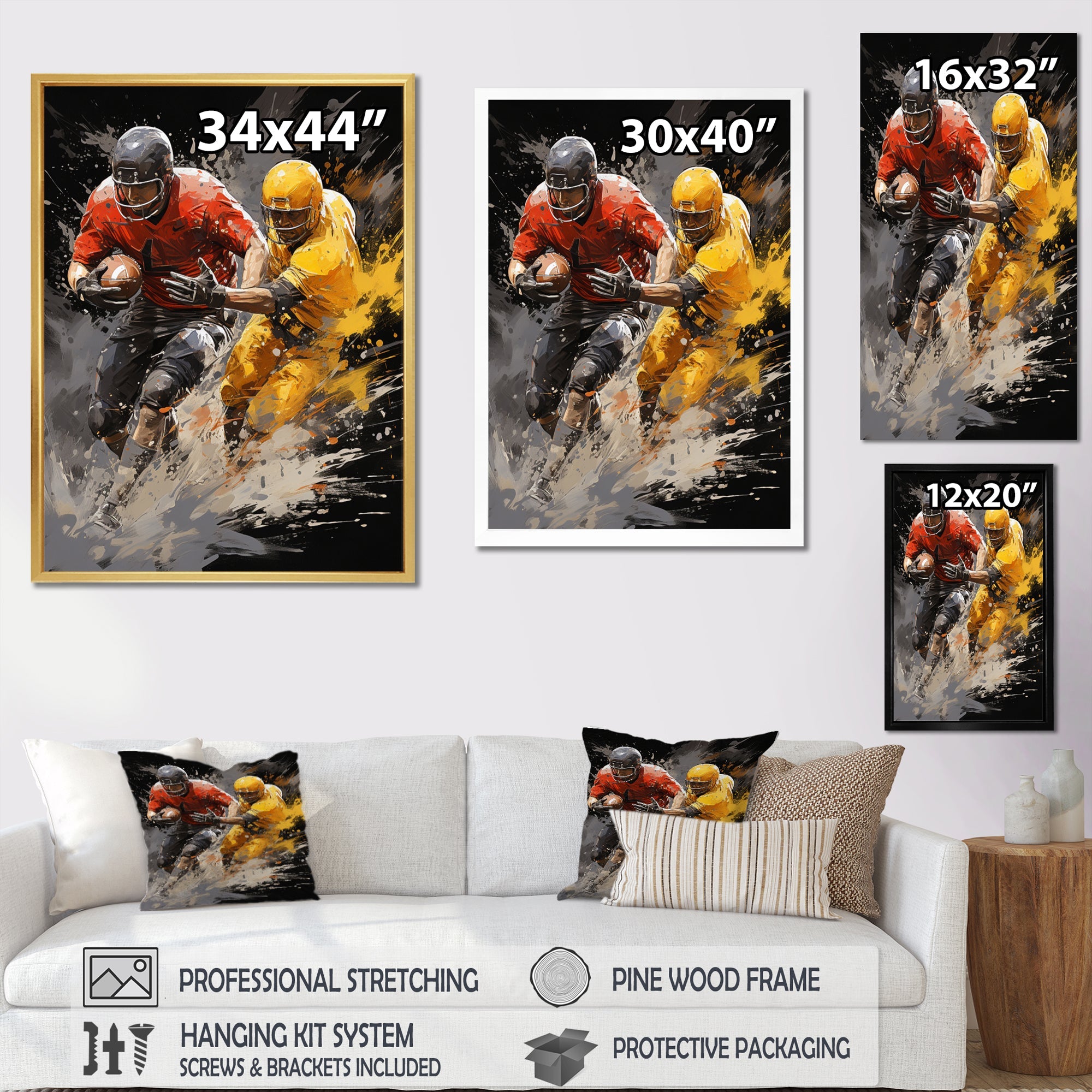 Yellow Football Dynamic Plays I - Football Canvas Wall Art