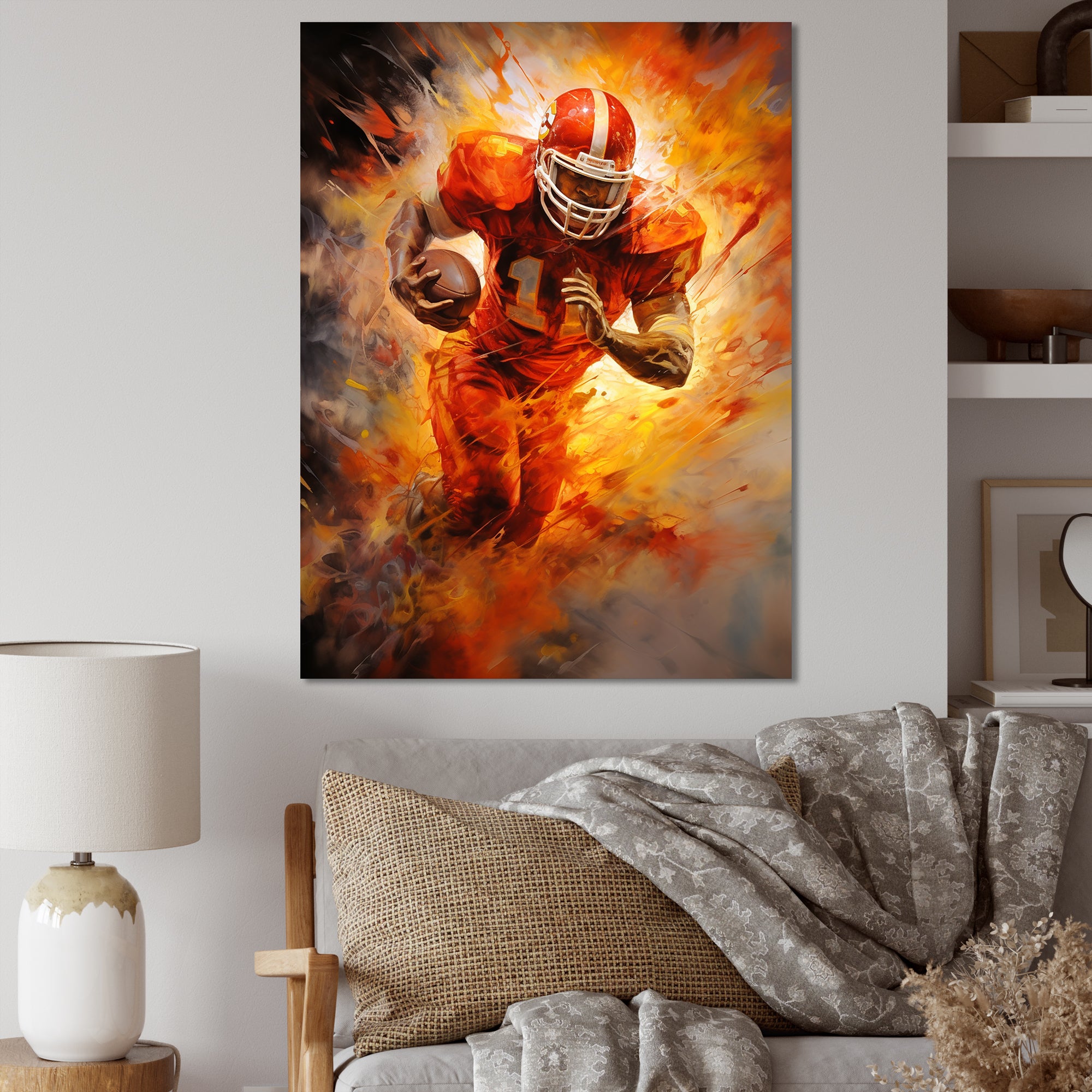 Orange Football Energy Burst I - Football Canvas Wall Art