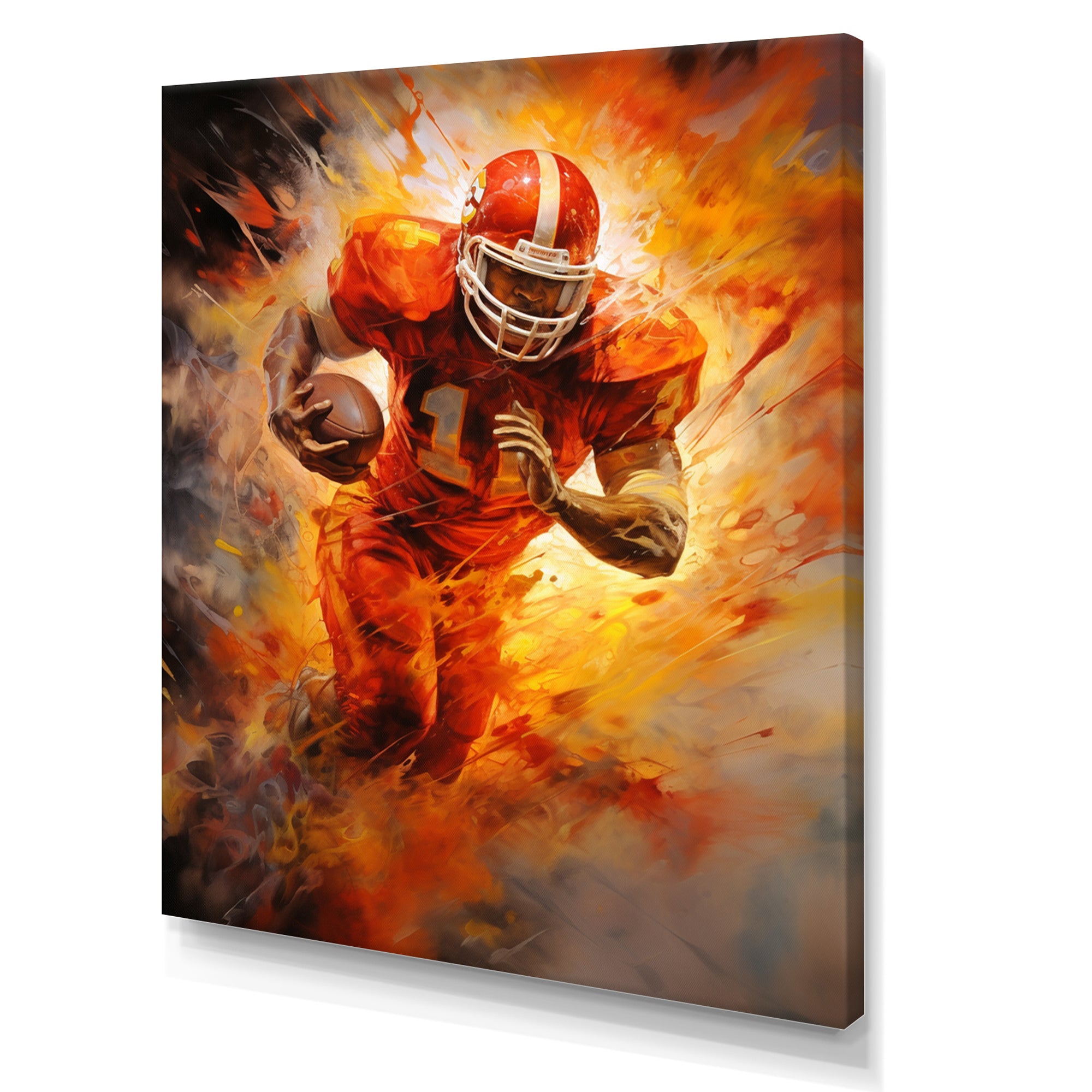 Orange Football Energy Burst I - Football Canvas Wall Art