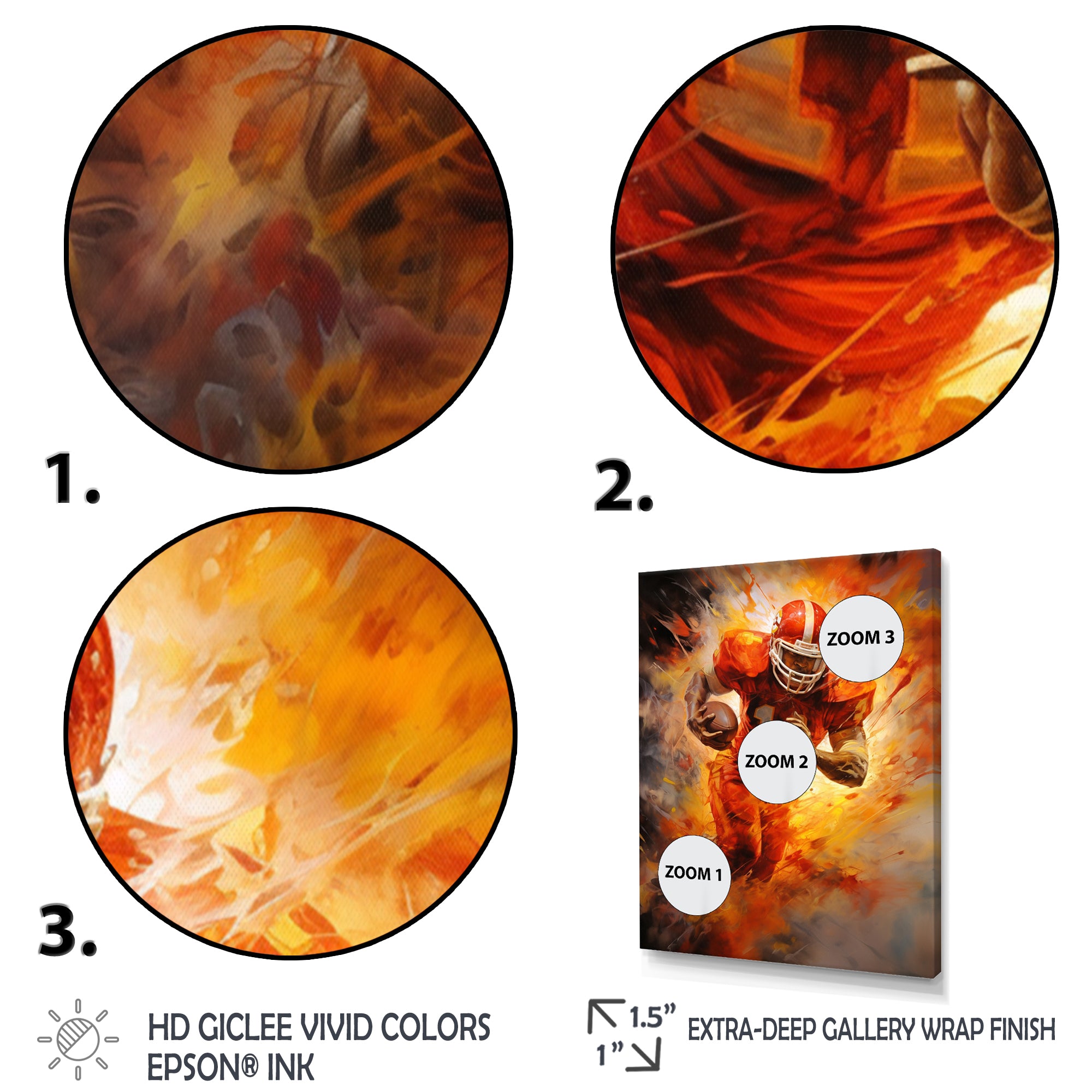 Orange Football Energy Burst I - Football Canvas Wall Art