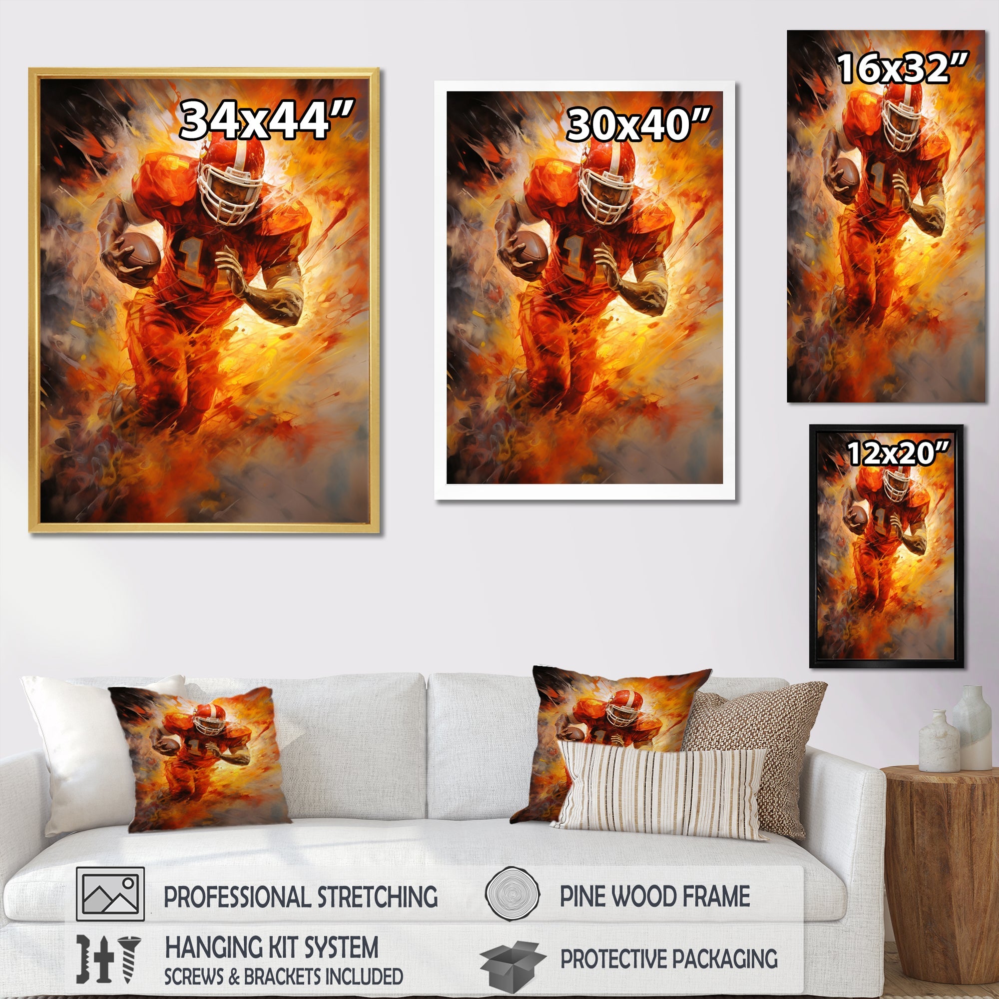 Orange Football Energy Burst I - Football Canvas Wall Art