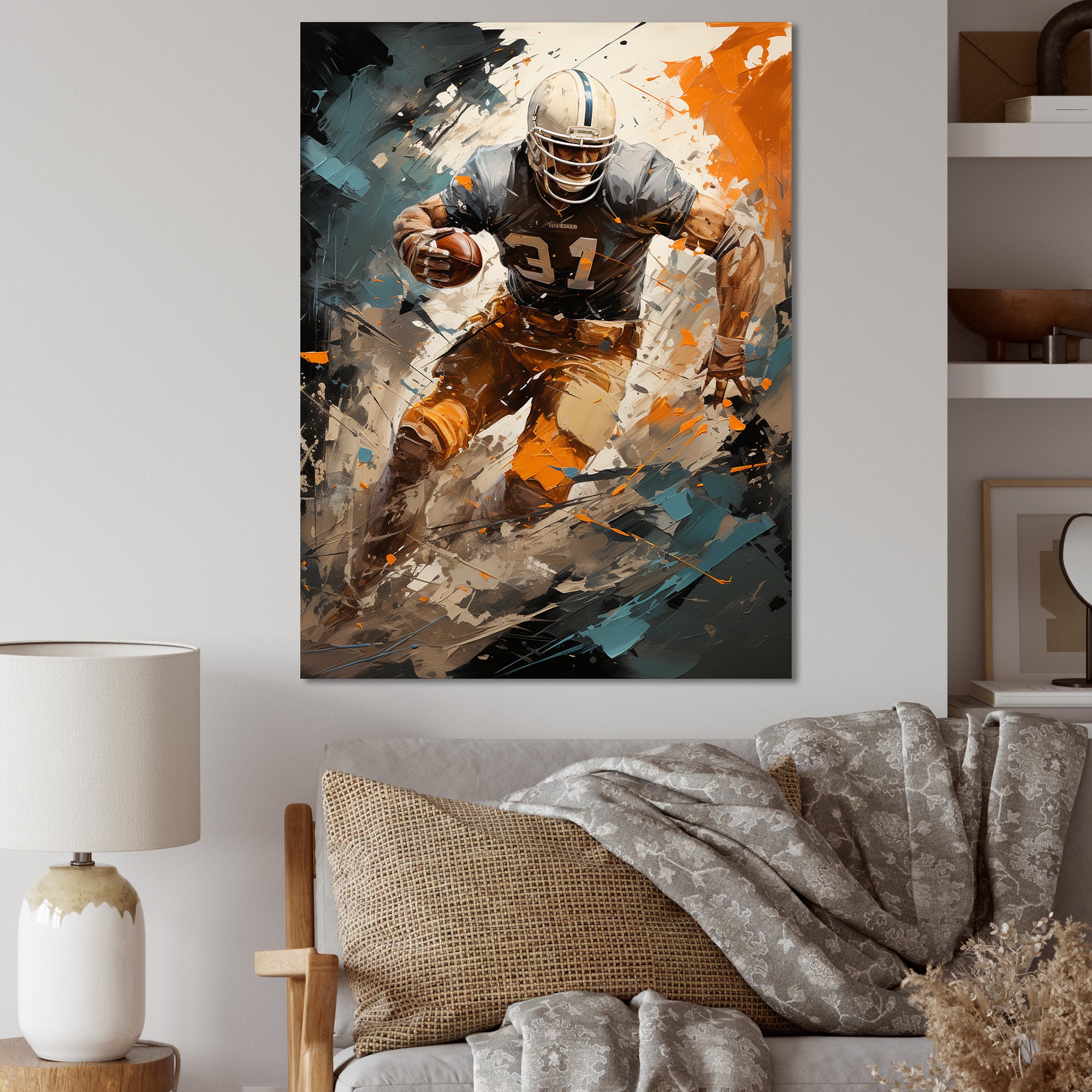 Grey Football Fragmented Plays - Football Canvas Wall Art