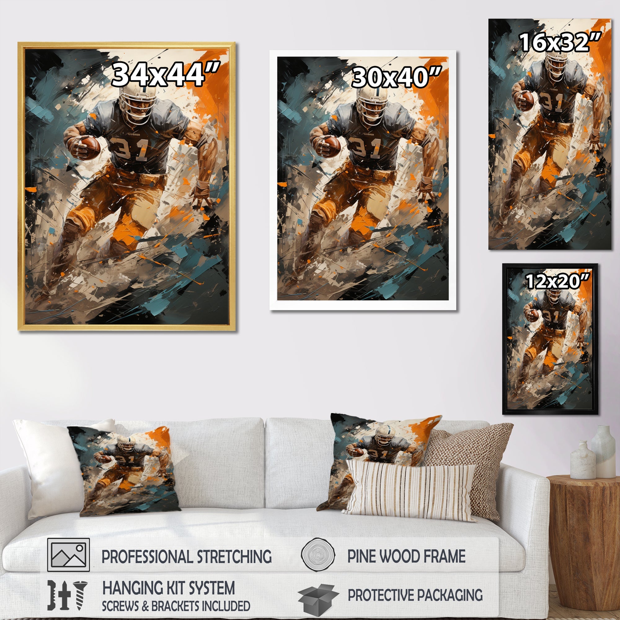 Grey Football Fragmented Plays - Football Canvas Wall Art
