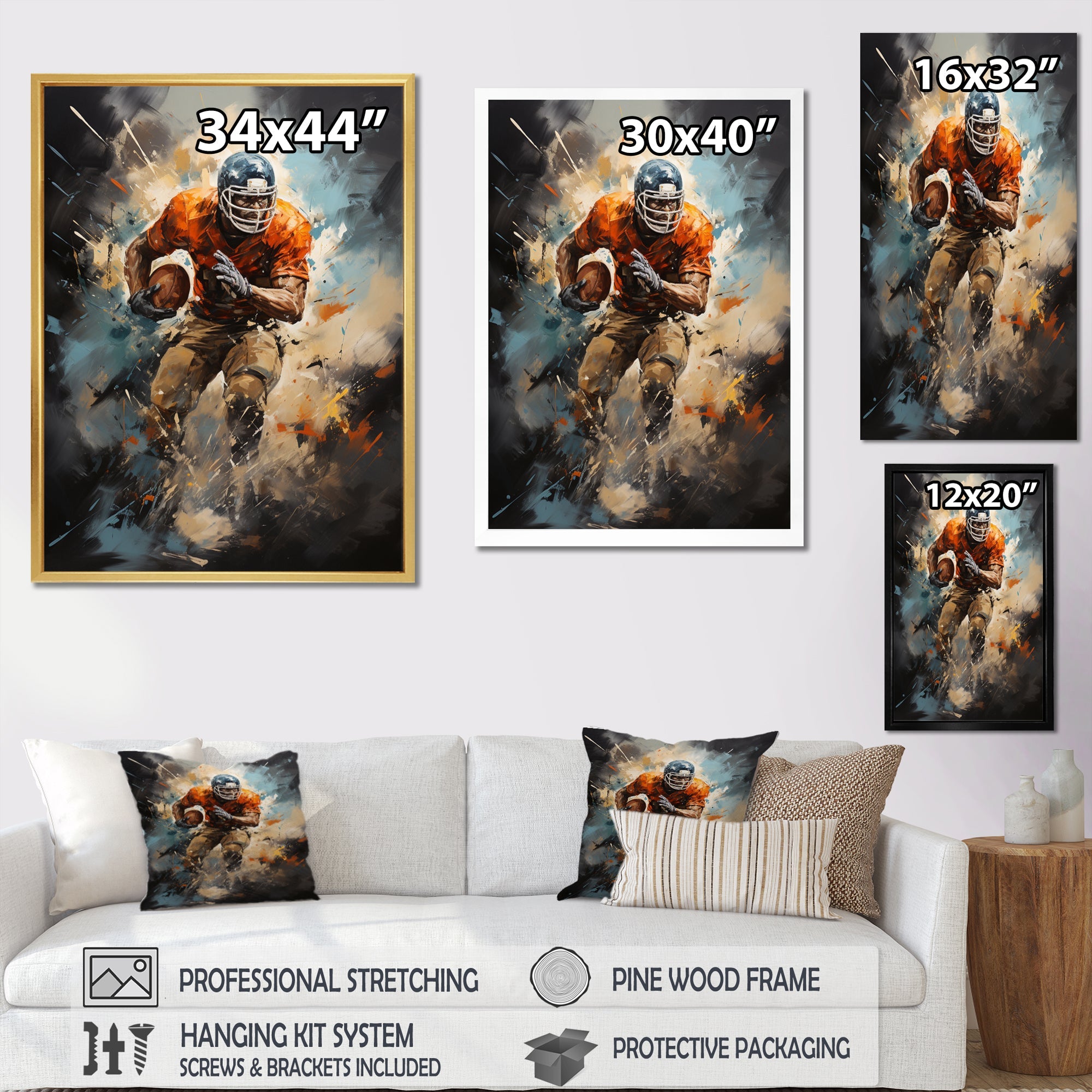 Football Turbulent Touchdowns - Football Canvas Wall Art