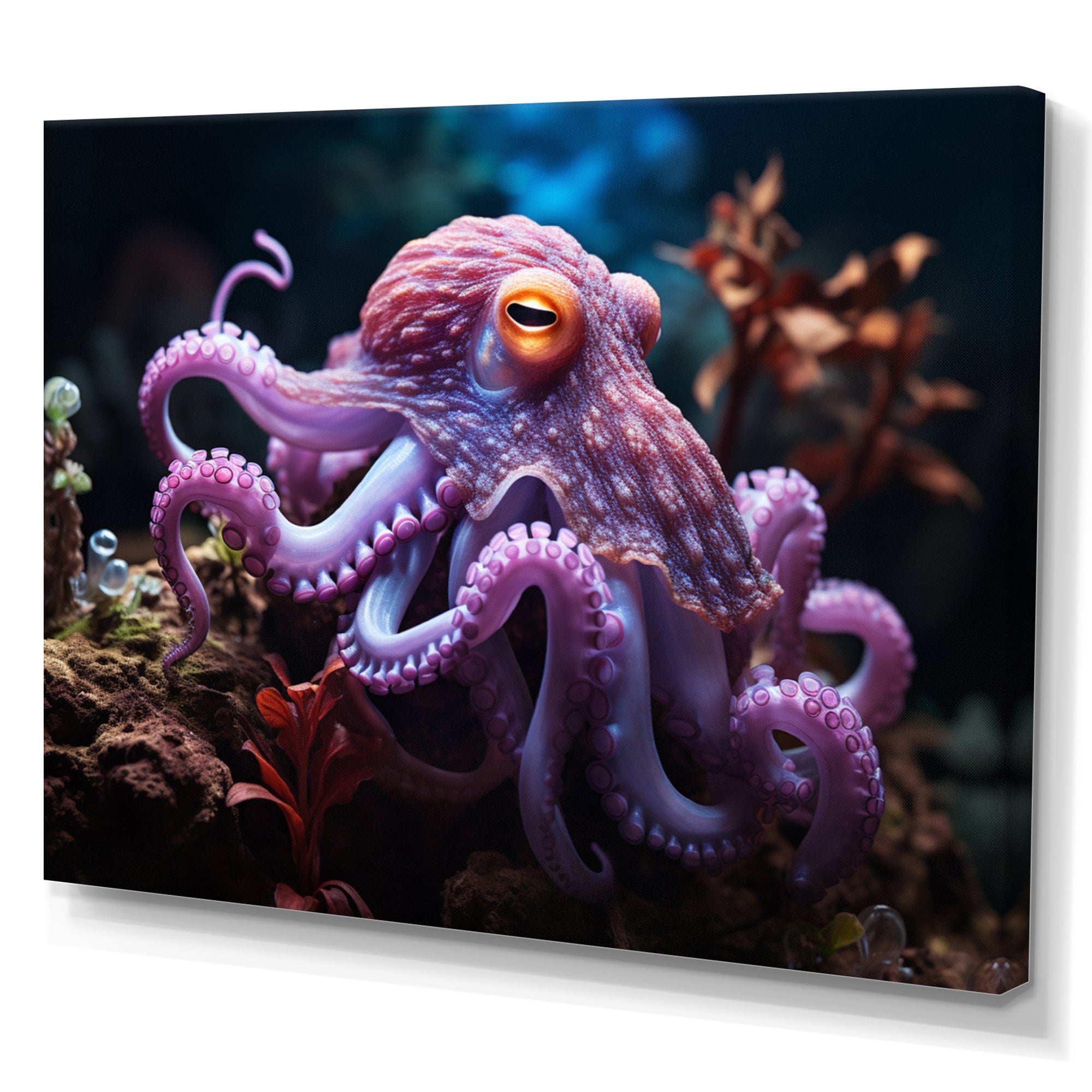 Purple Octopus Mystical Encounter - Purple Octopus Wall Art