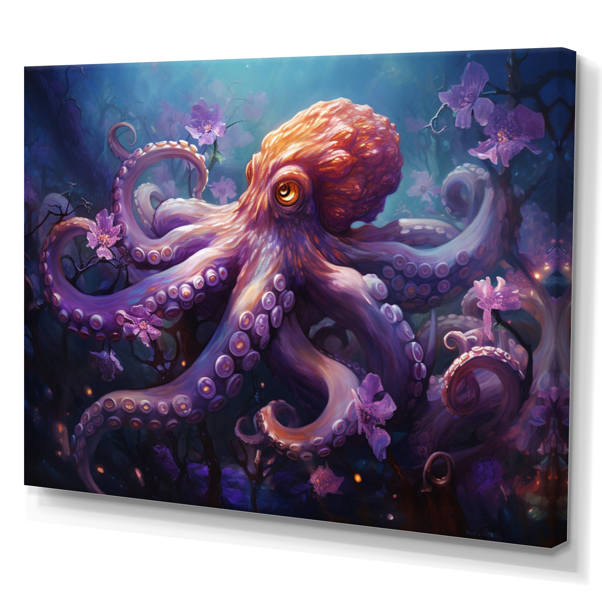 Purple Octopus Mystical Encounter An - Purple Octopus Wall Art