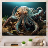 Teal Octopus Lunar Reflections - Octopus Framed Canvas Art