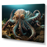 Teal Octopus Lunar Reflections - Octopus Framed Canvas Art