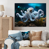 Blue Octopus Serene Submersion - Octopus Large Canvas Wall Art