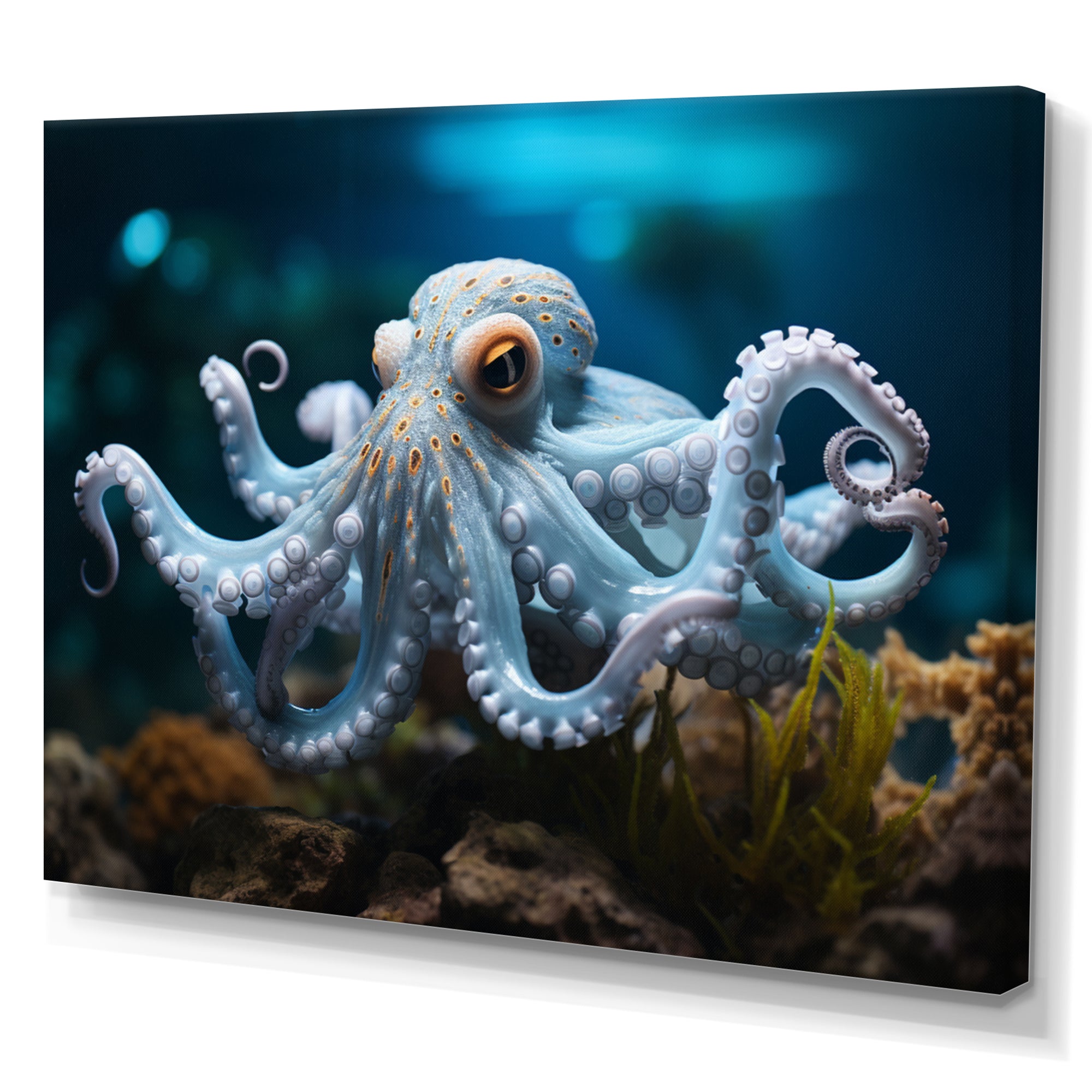 Blue Octopus Serene Submersion - Octopus Large Canvas Wall Art