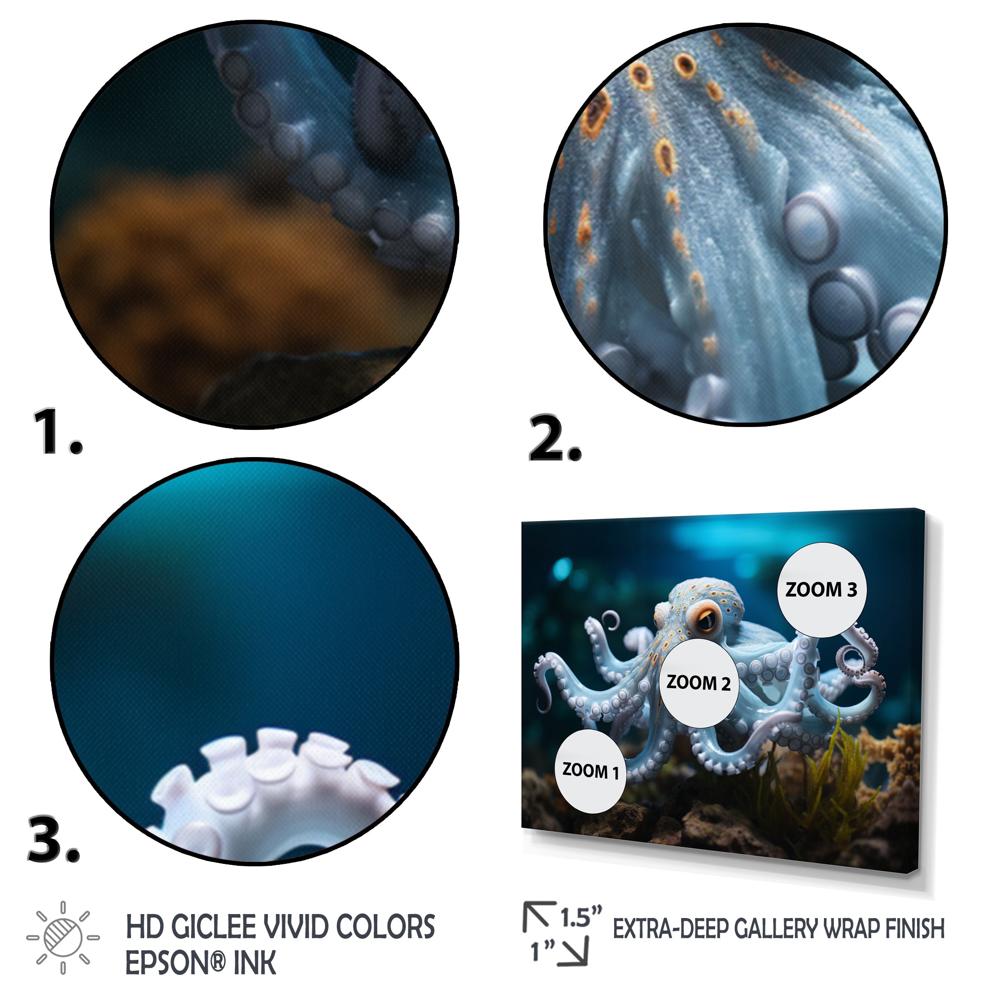 Blue Octopus Serene Submersion - Octopus Large Canvas Wall Art