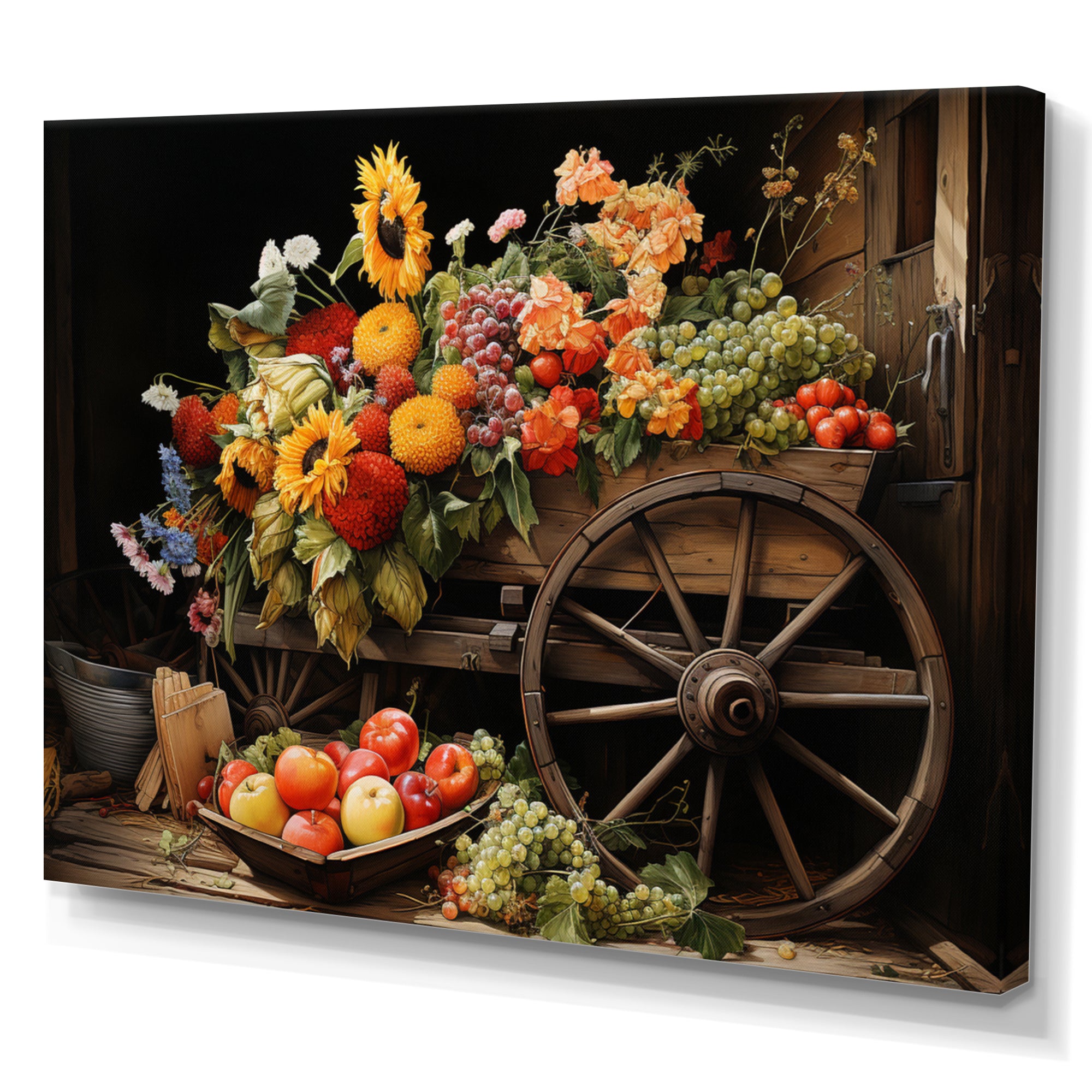 Old Cart  Harvest - Old American Cart Canvas Wall Art
