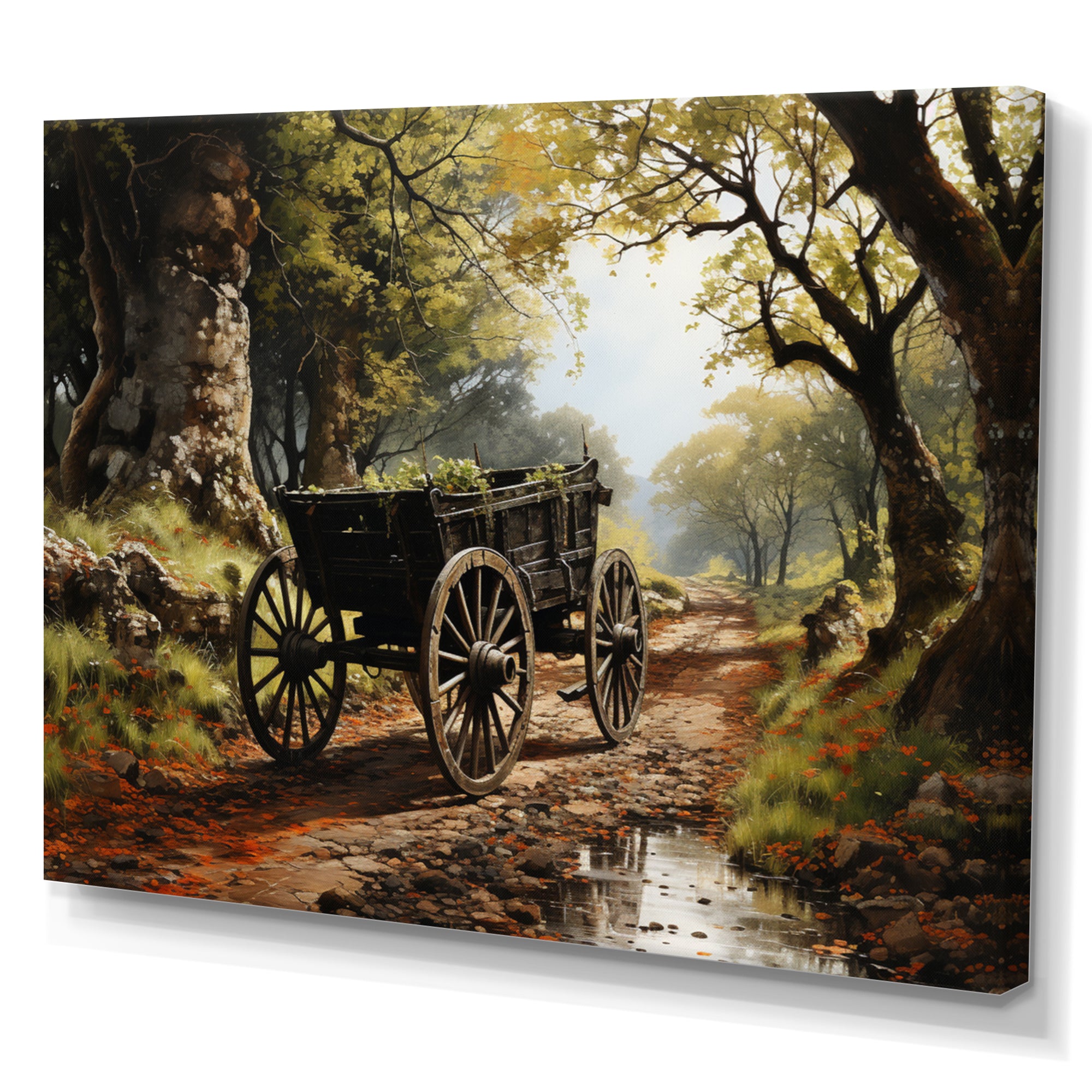 Brown Old Cart  Path - Old American Cart Canvas Wall Art