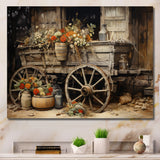 Grey Old Cart Of Flowers I - Old American Cart Canvas Wall Art