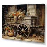 Grey Old Cart Of Flowers I - Old American Cart Canvas Wall Art