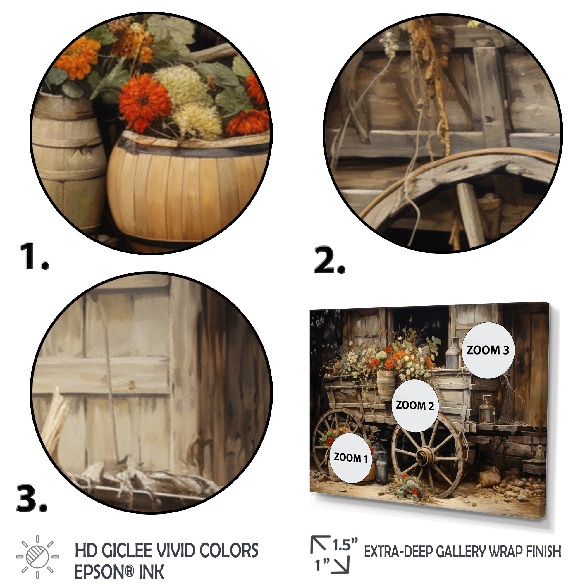 Grey Old Cart Of Flowers I - Old American Cart Canvas Wall Art