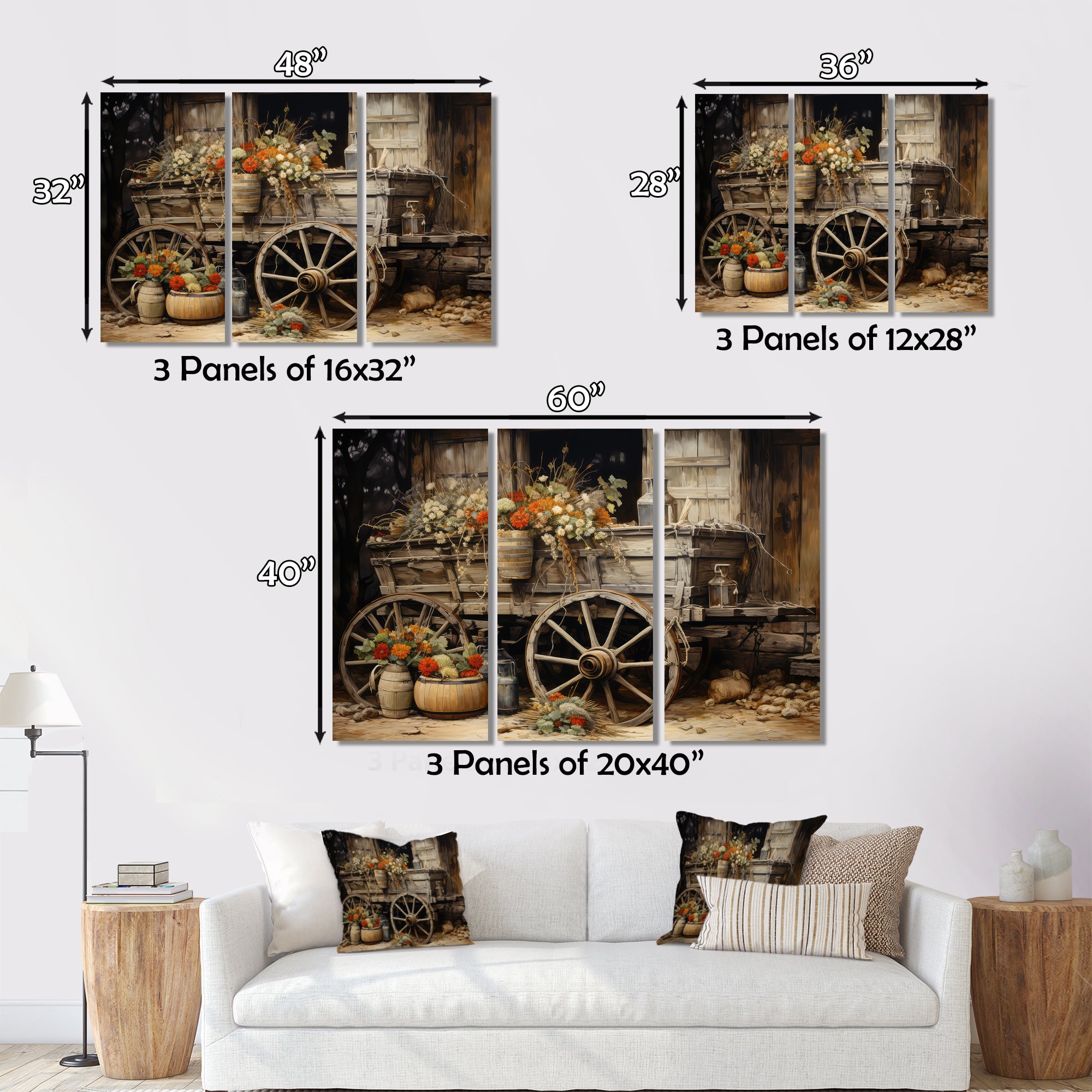 Grey Old Cart Of Flowers I - Old American Cart Canvas Wall Art
