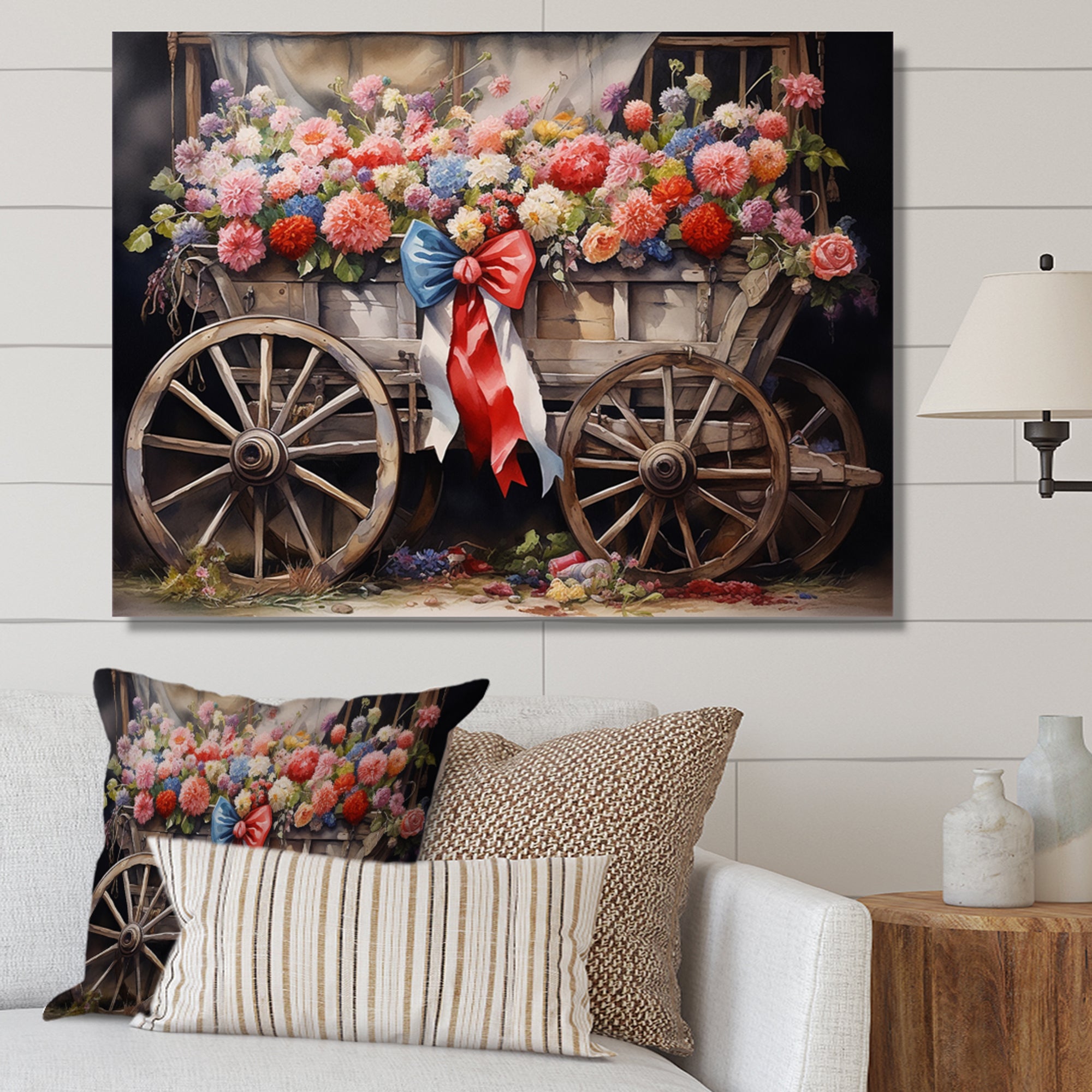 Coral Old Cart  Of - Old American Cart Canvas Wall Art