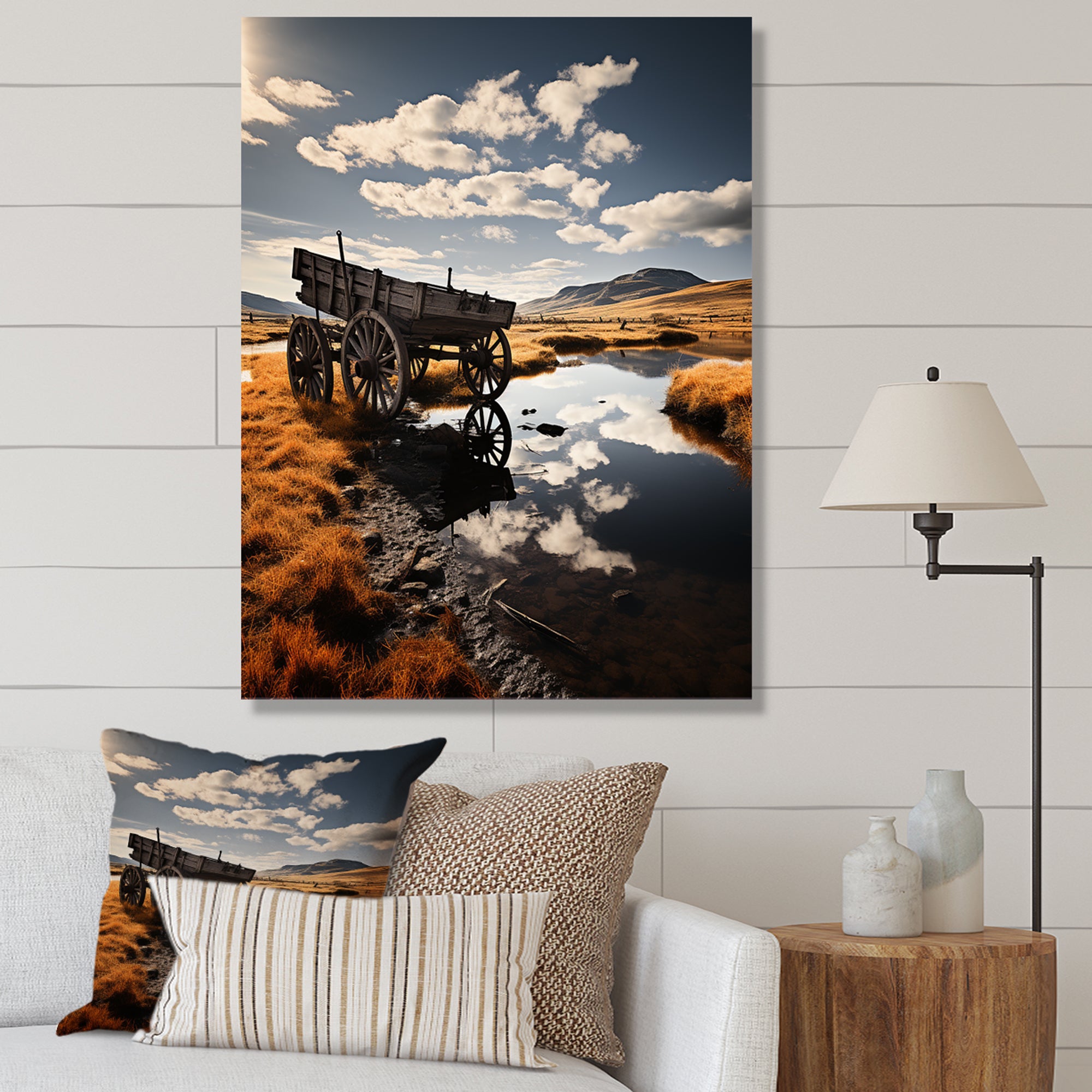 Yellow Old Cart Country Heritage - Old American Cart Canvas Wall Art