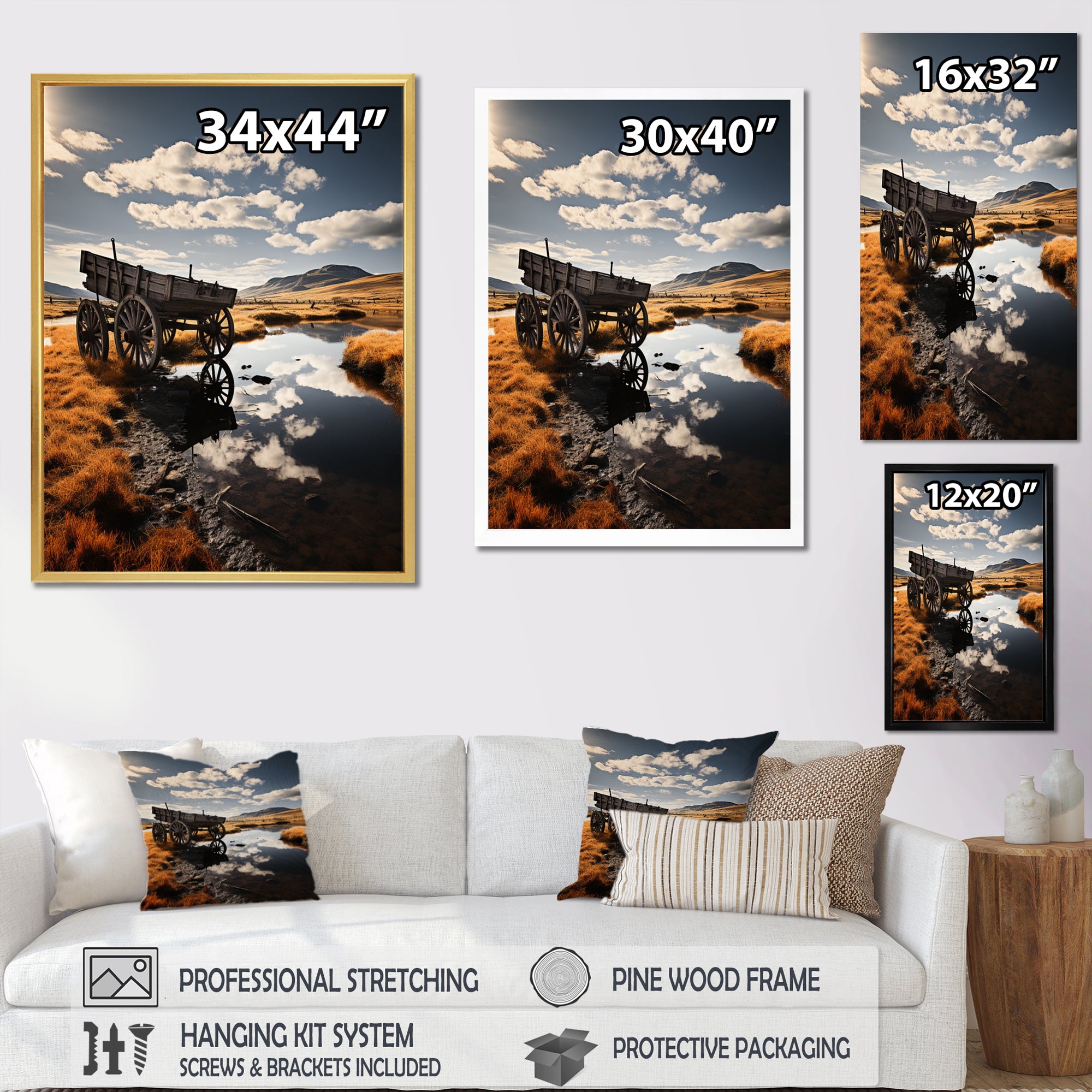 Yellow Old Cart Country Heritage - Old American Cart Canvas Wall Art