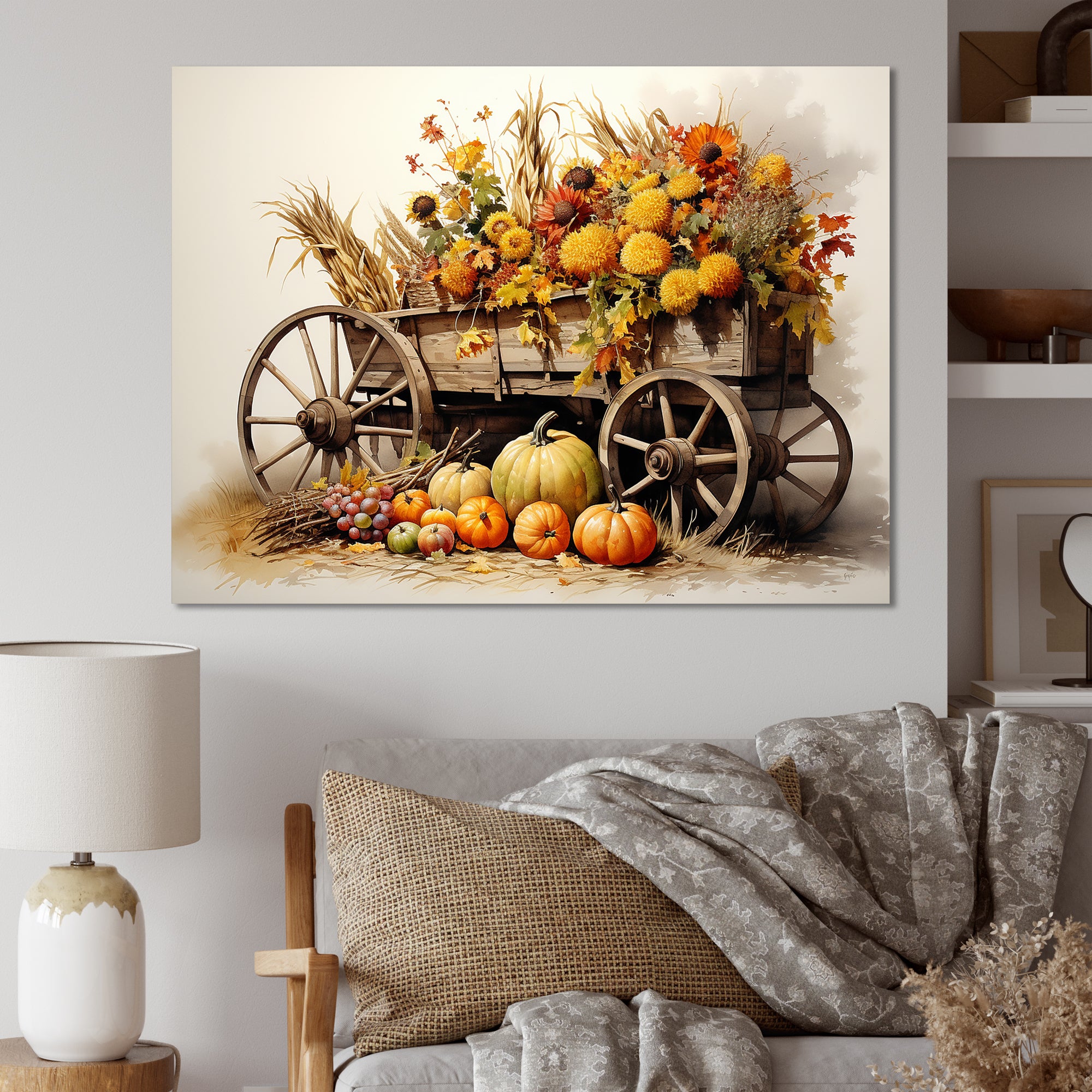 Yellow Old Cart Country Treasures - Old American Cart Canvas Wall Art