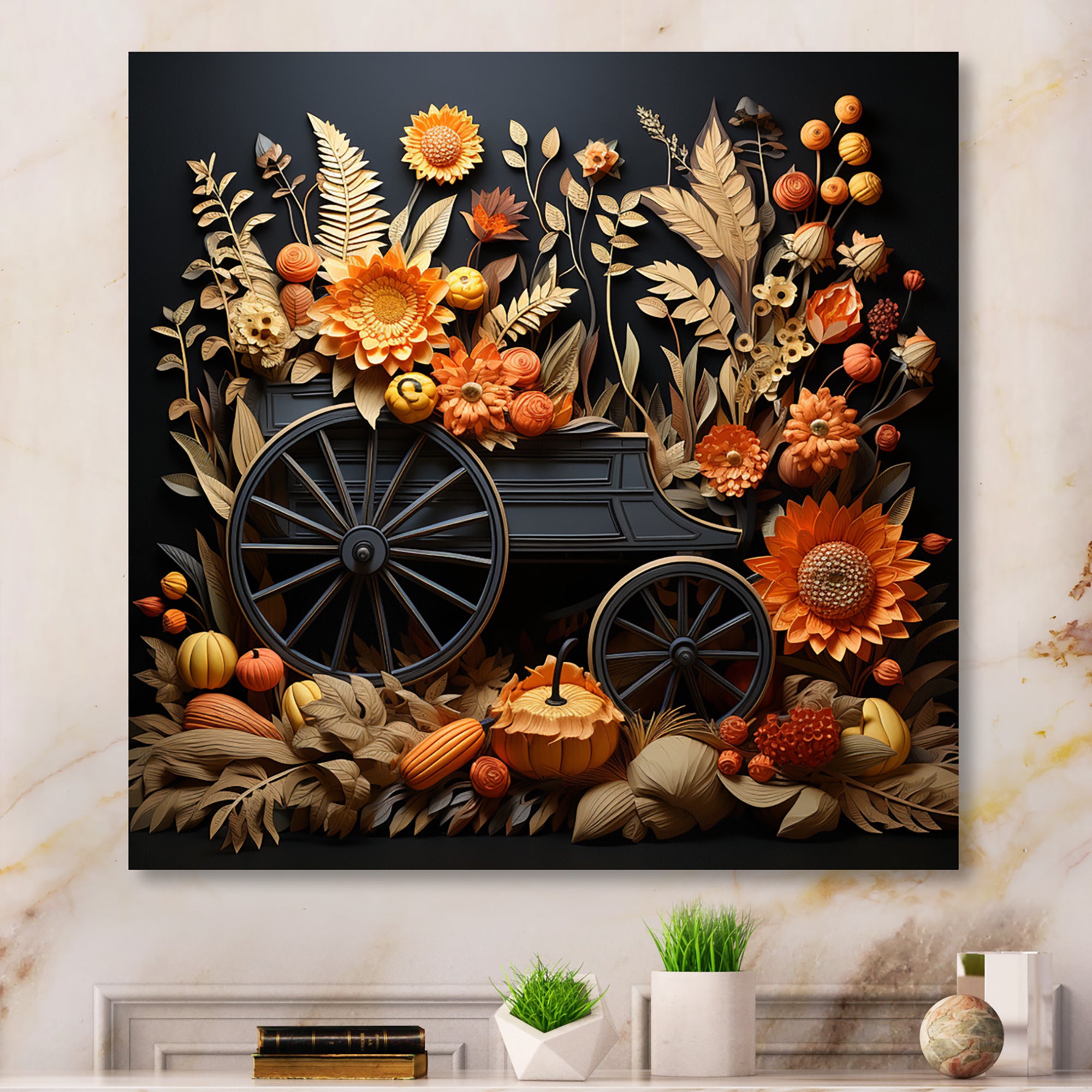 Orange Old Cart Country Treasures - Old American Cart Canvas Wall Art