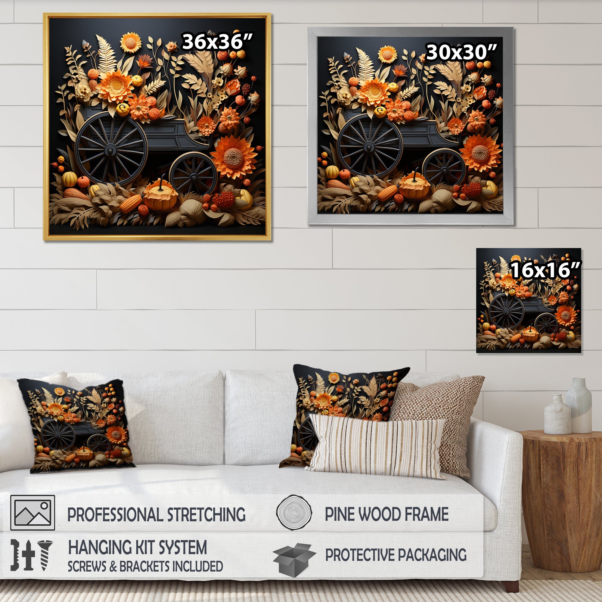 Orange Old Cart Country Treasures - Old American Cart Canvas Wall Art