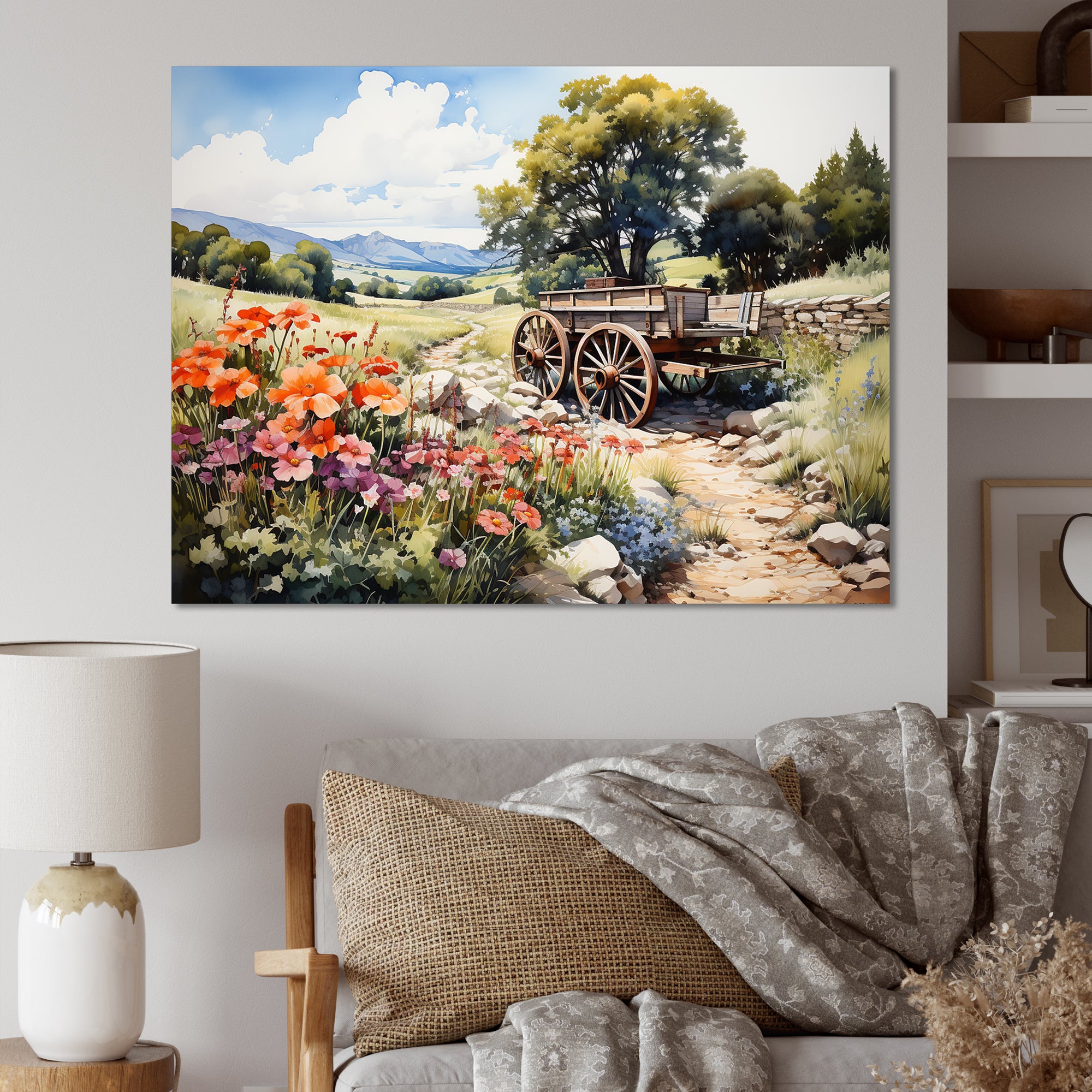 Green Old Cart Rural Charms - Old American Cart Canvas Wall Art