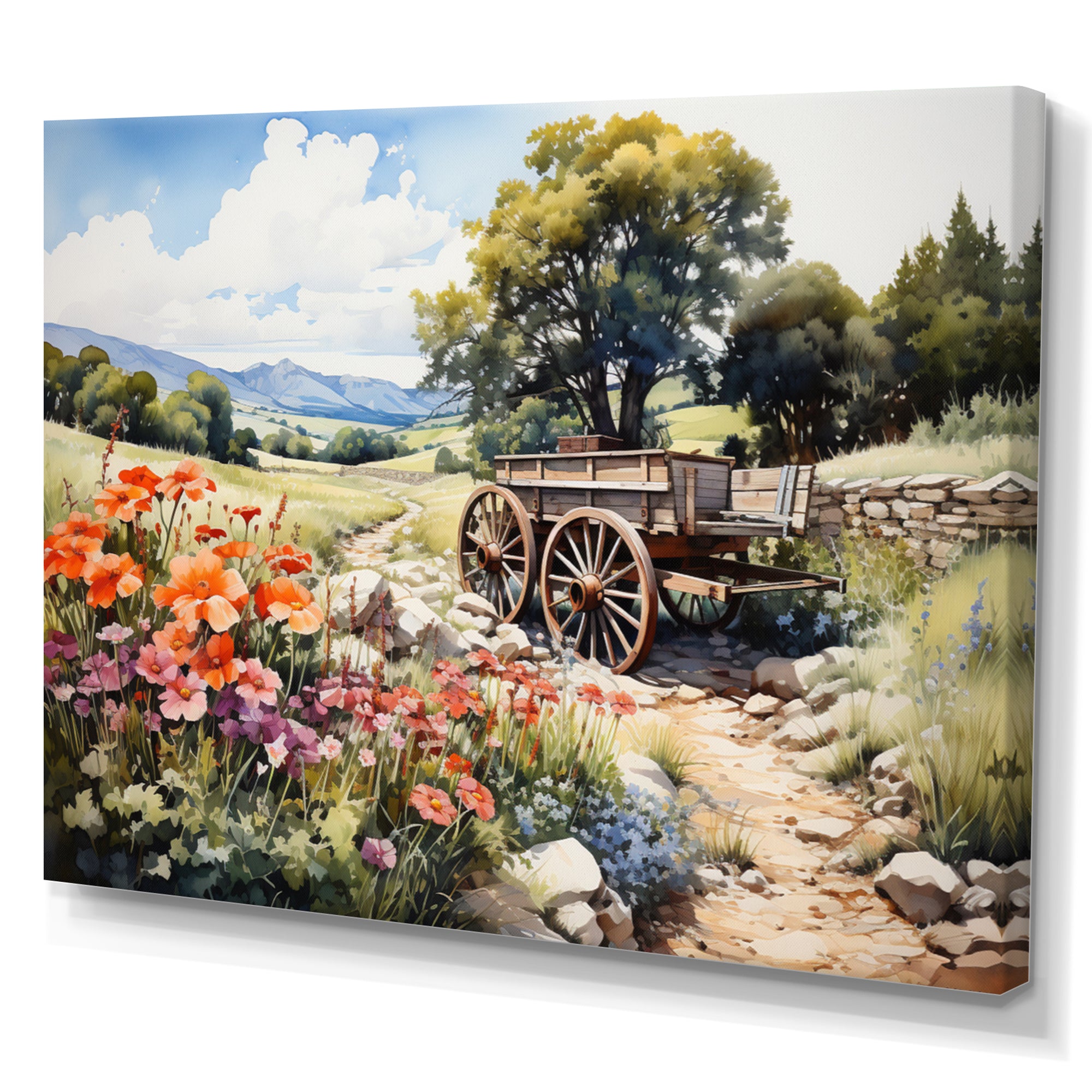 Green Old Cart Rural Charms - Old American Cart Canvas Wall Art
