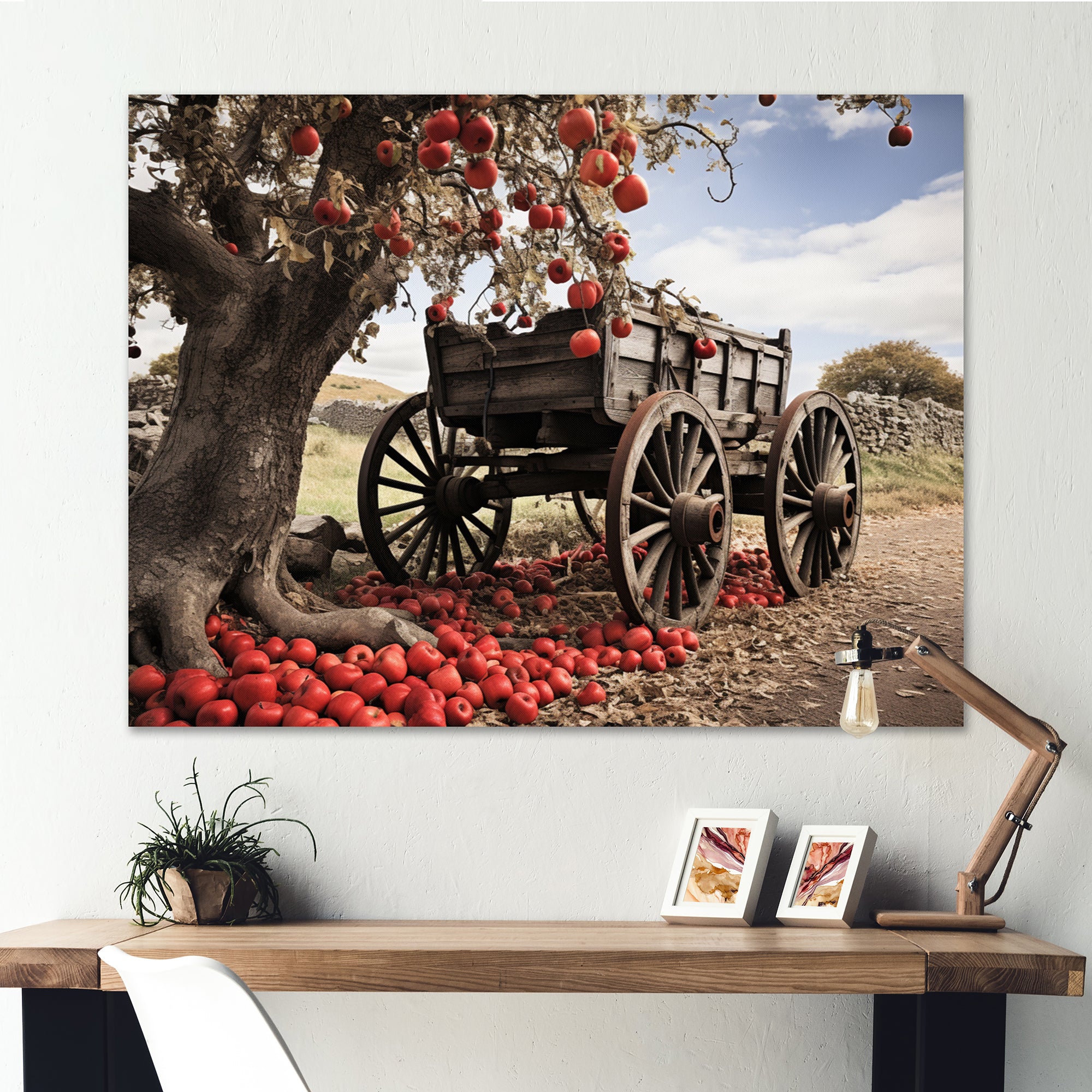 Red Old Cart Rural Icons - Old American Cart Canvas Wall Art