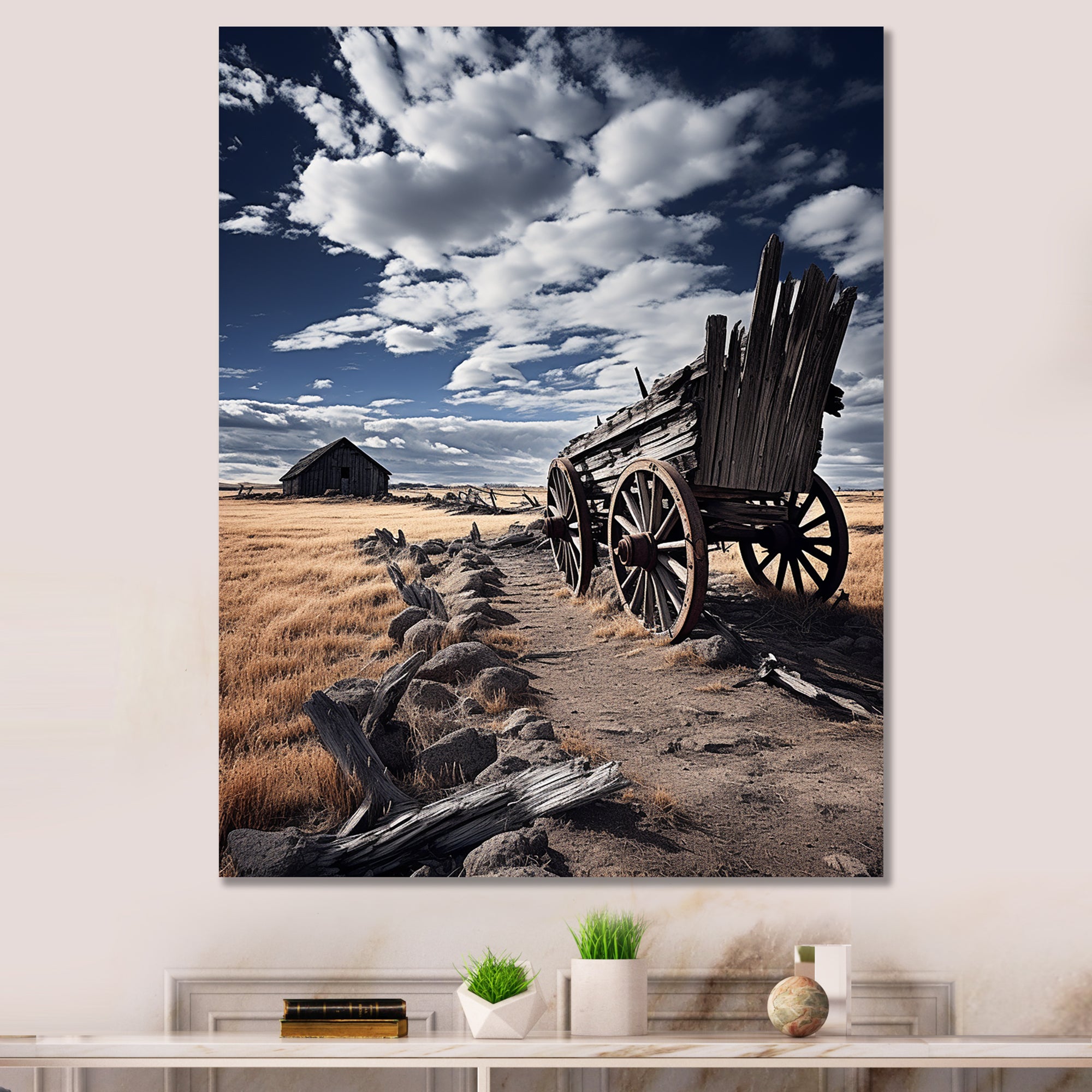 Grey Old Cart Rustic Charm - Old American Cart Canvas Wall Art