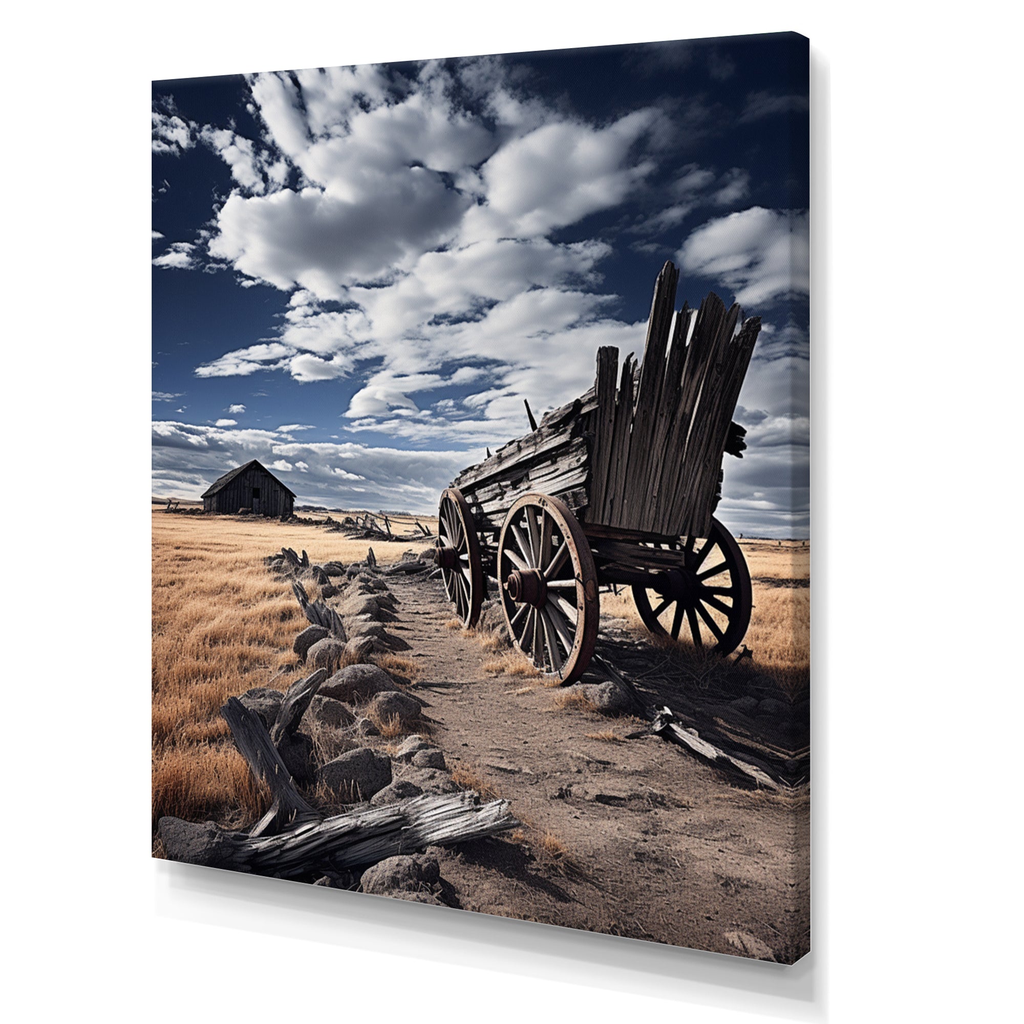 Grey Old Cart Rustic Charm - Old American Cart Canvas Wall Art