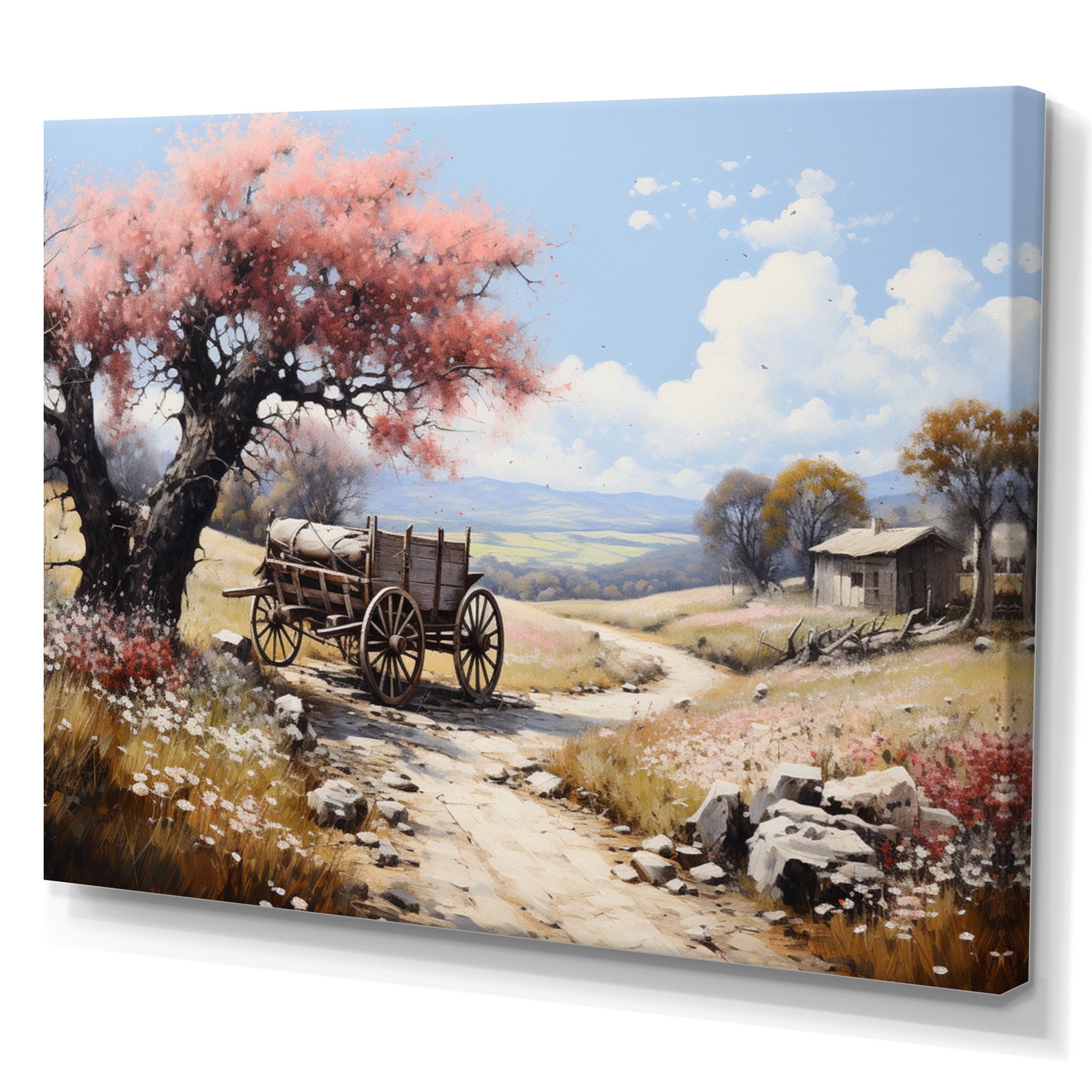 Pink Old Cart Vintage Charm - Old American Cart Canvas Wall Art