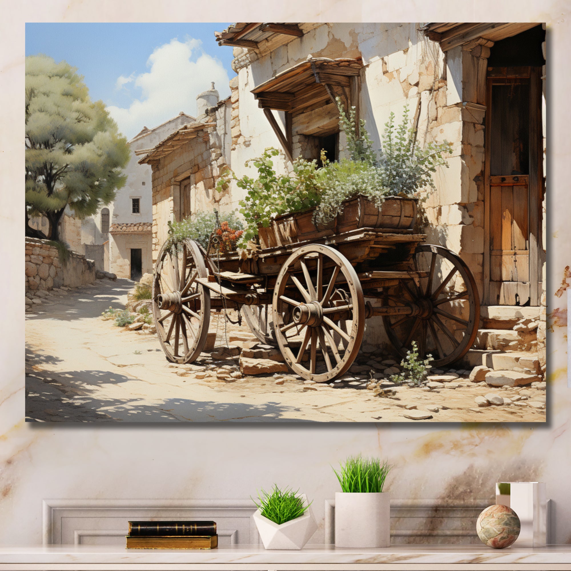 Brown Old Cart Wheels Of - Old American Cart Canvas Wall Art