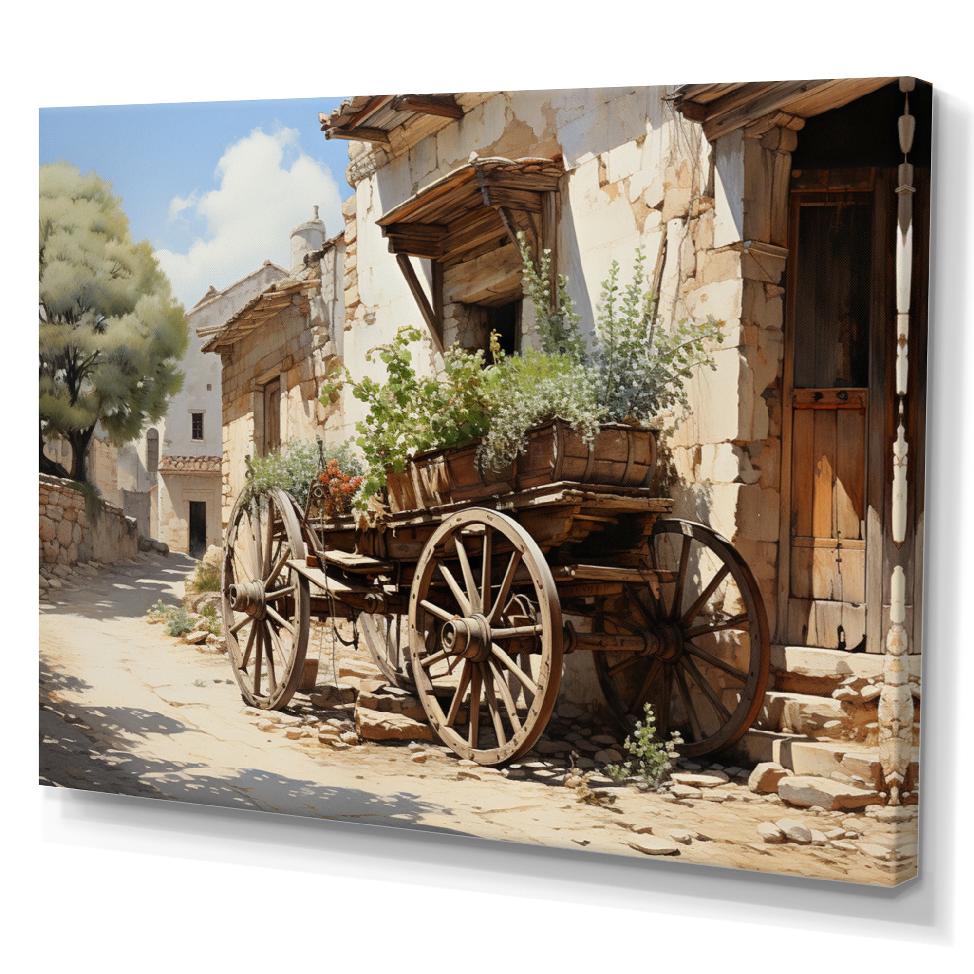 Brown Old Cart Wheels Of - Old American Cart Canvas Wall Art