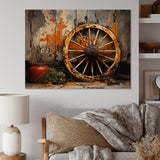 Orange Old Cart Wheels I - Old American Cart Canvas Wall Art